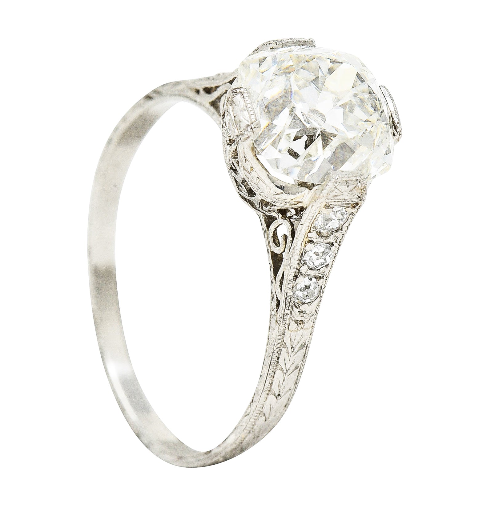 Art Deco 2.78 CTW Old Mine Diamond Platinum Filigree Engagement Ring GIA Wilson's Estate Jewelry