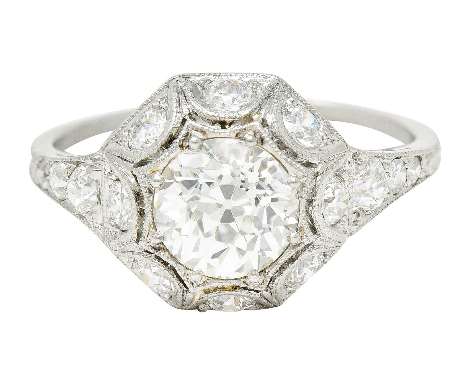 Art Deco 1.62 CTW Diamond Platinum Starburst Cluster RingRing - Wilson's Estate Jewelry