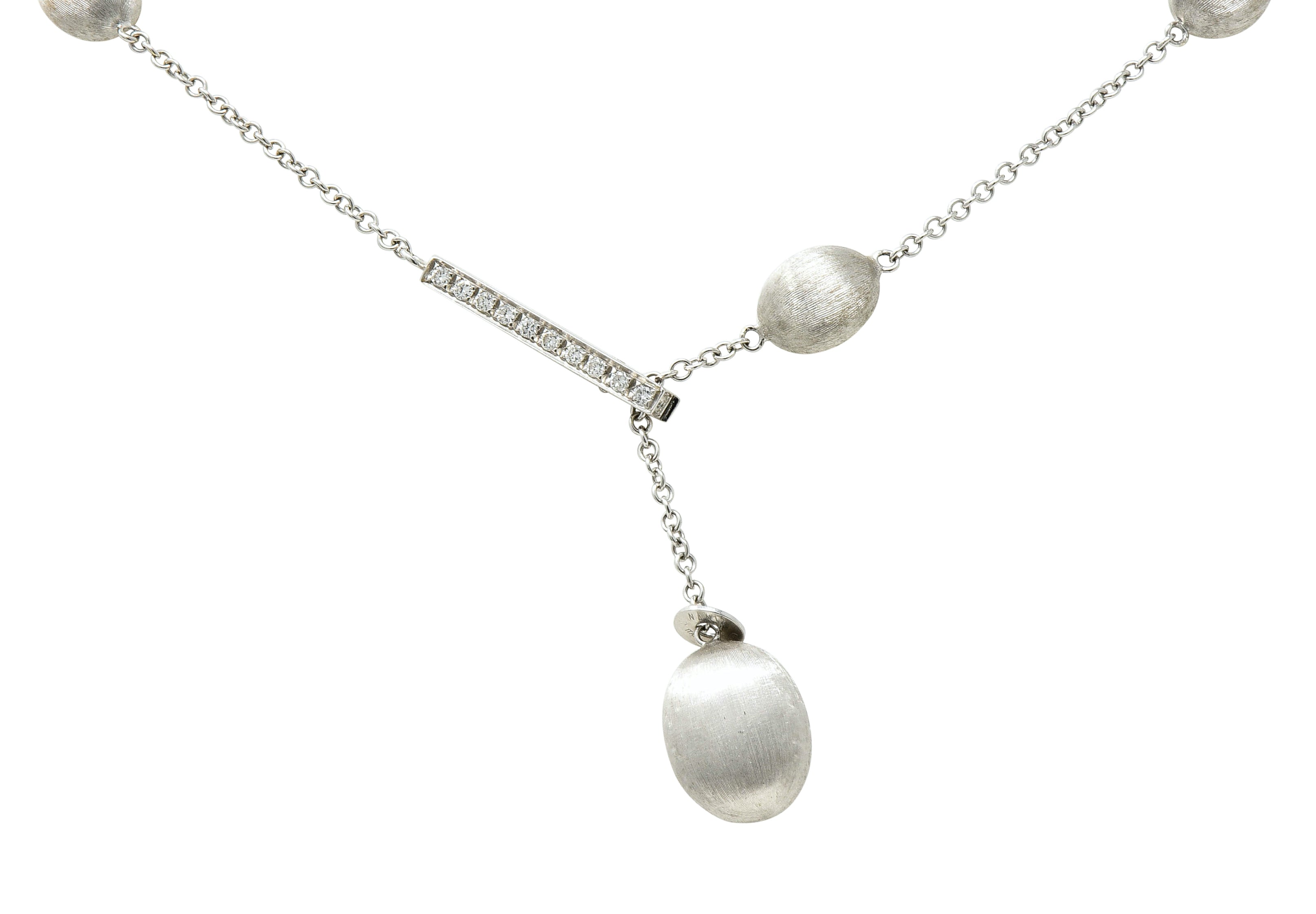 Nanis Diamond 18 Karat White Gold Italian Brushed Station Lariat Necklace - Wilson's Estate Jewelry