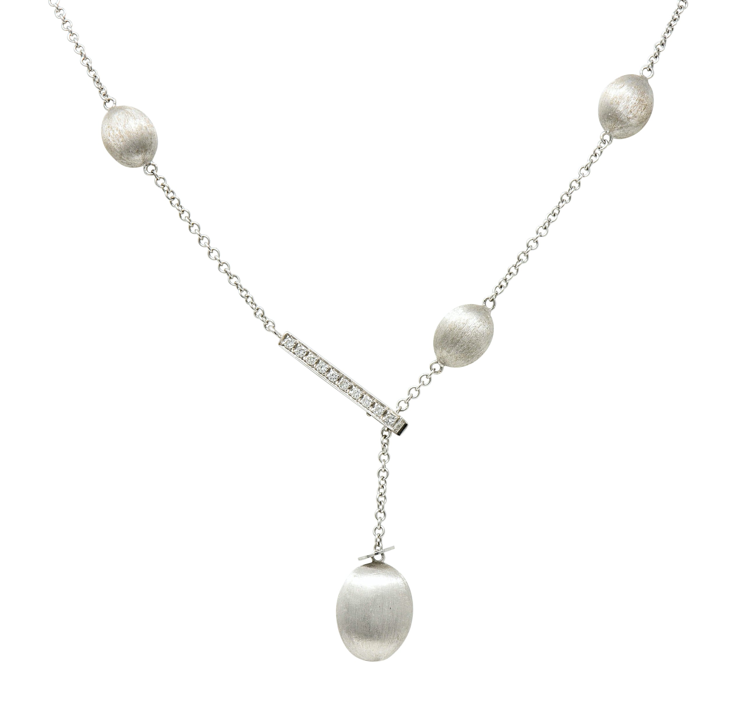 Nanis Diamond 18 Karat White Gold Italian Brushed Station Lariat Necklace - Wilson's Estate Jewelry