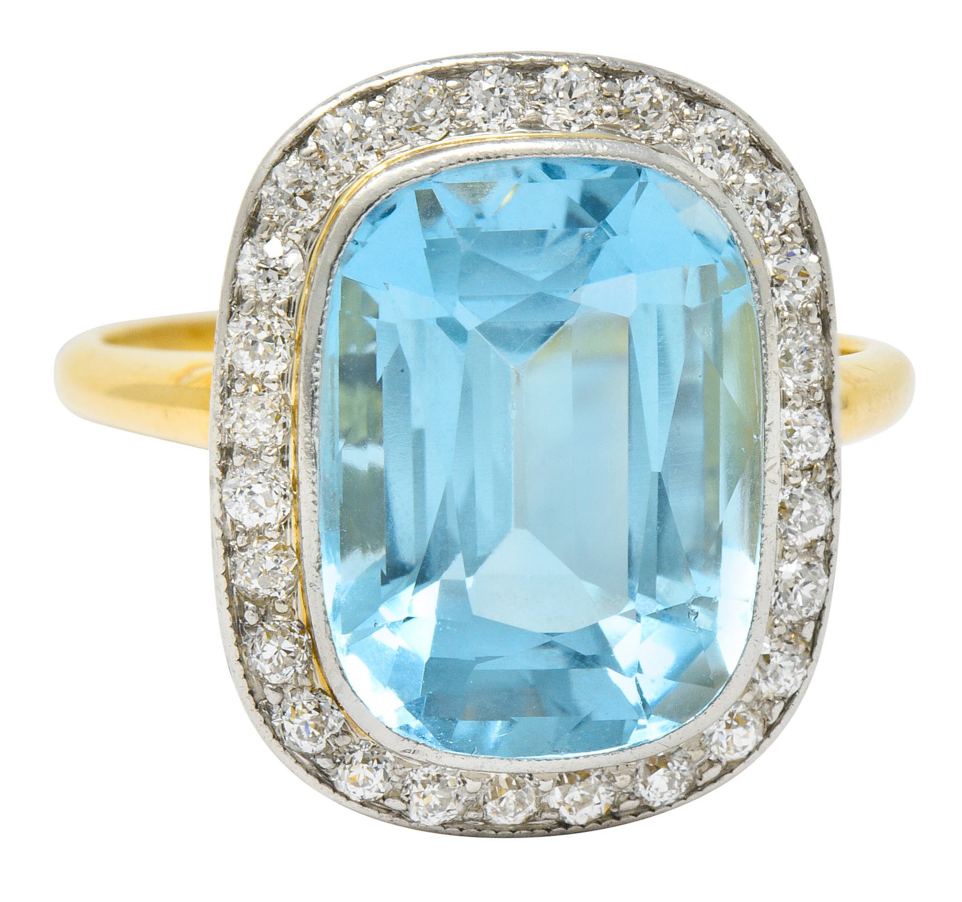 J.E. Caldwell Edwardian Large Aquamarine Diamond Platinum-Topped Cluster RingRing - Wilson's Estate Jewelry