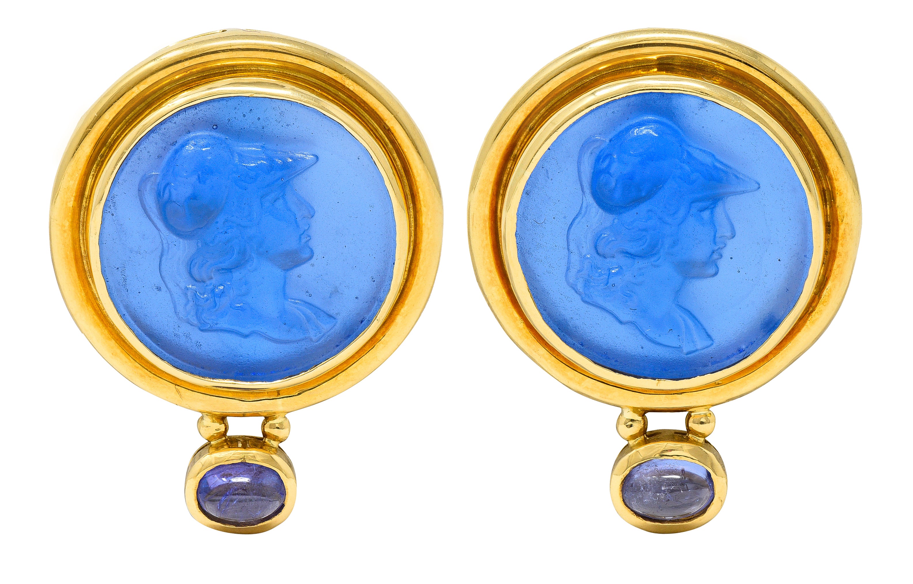 Elizabeth Locke Tanzanite Venetian Glass Mother-Of-Pearl Athena 18 Karat Gold EarringsEarring - Wilson's Estate Jewelry