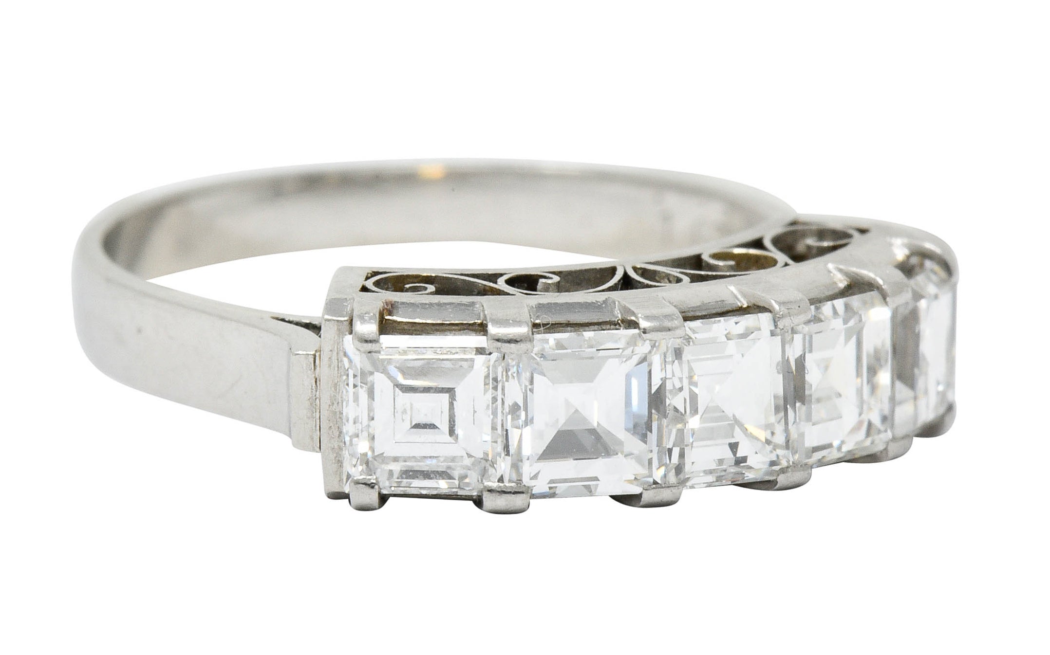 Contemporary 1.62 CTW Step Cut Diamond Platinum Five Stone Band RingRing - Wilson's Estate Jewelry