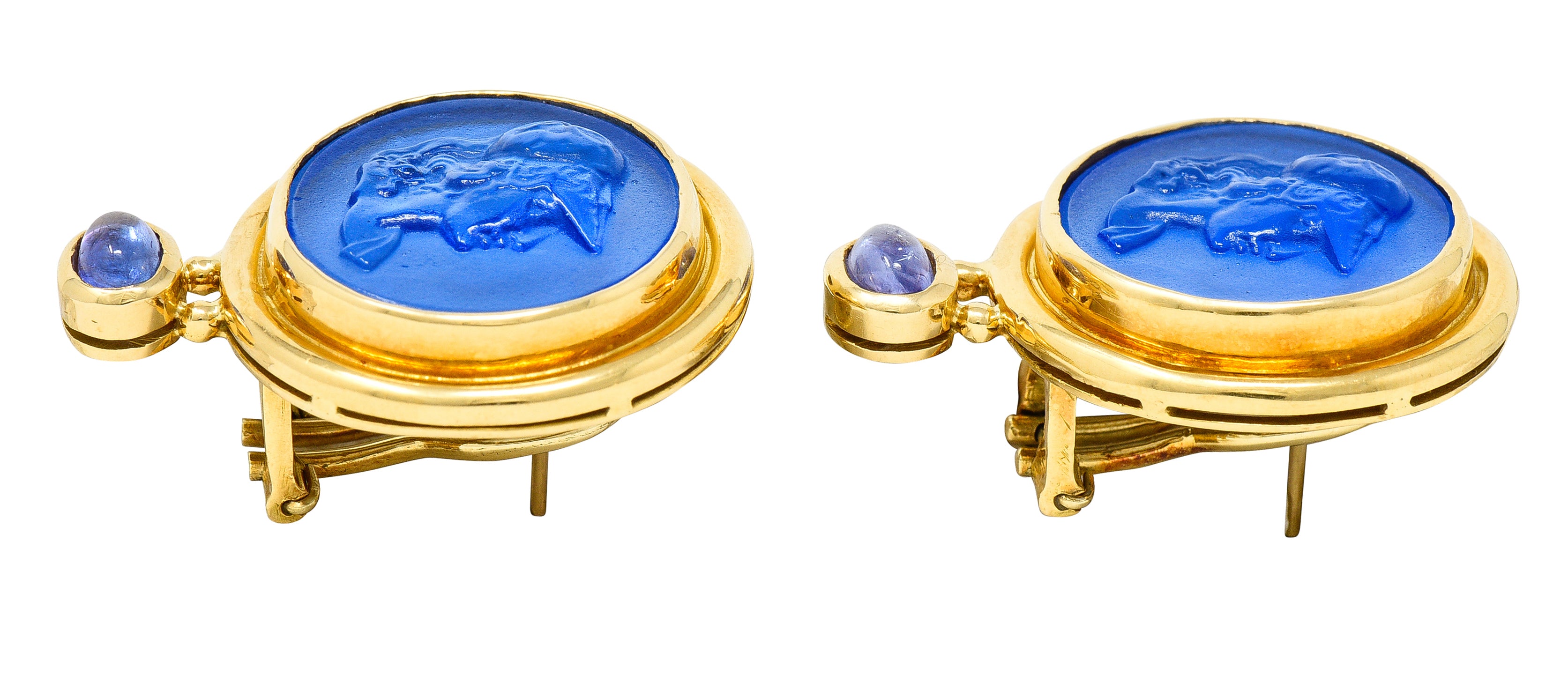 Elizabeth Locke Tanzanite Venetian Glass Mother-Of-Pearl Athena 18 Karat Gold EarringsEarring - Wilson's Estate Jewelry