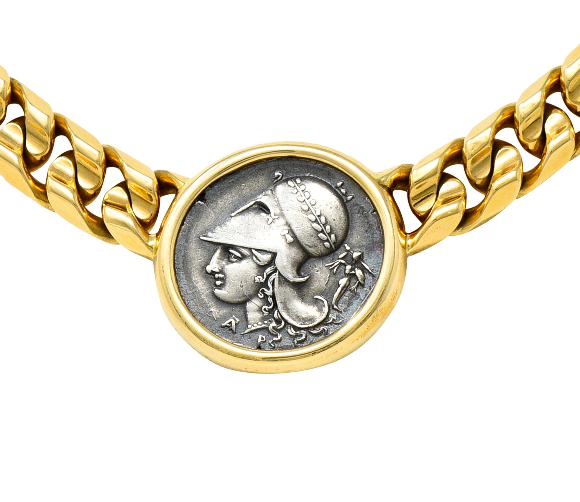 .11111 *Bulgari Ancient Coin 18 Karat Yellow Gold Athena Pegasus Monete Station NecklaceNecklace - Wilson's Estate Jewelry