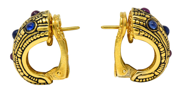 Alex Sepkus 0.35 CTW Sapphire Ruby 18 Karat Gold J Hoop EarringsEarrings - Wilson's Estate Jewelry