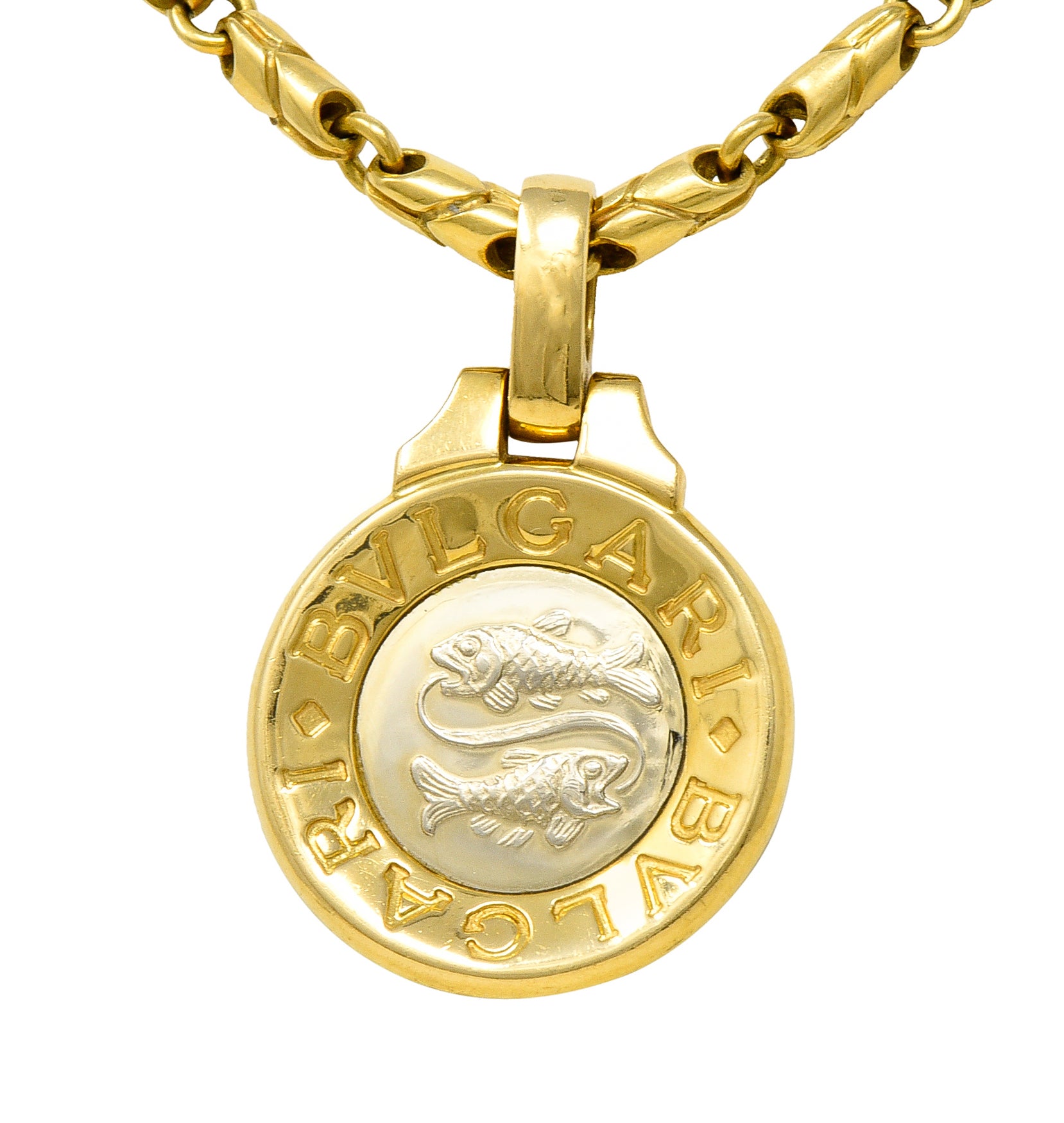 1990's Bulgari 18 Karat Two-Tone Gold Pisces Zodiac Horoscope Pendant NecklaceNecklace - Wilson's Estate Jewelry