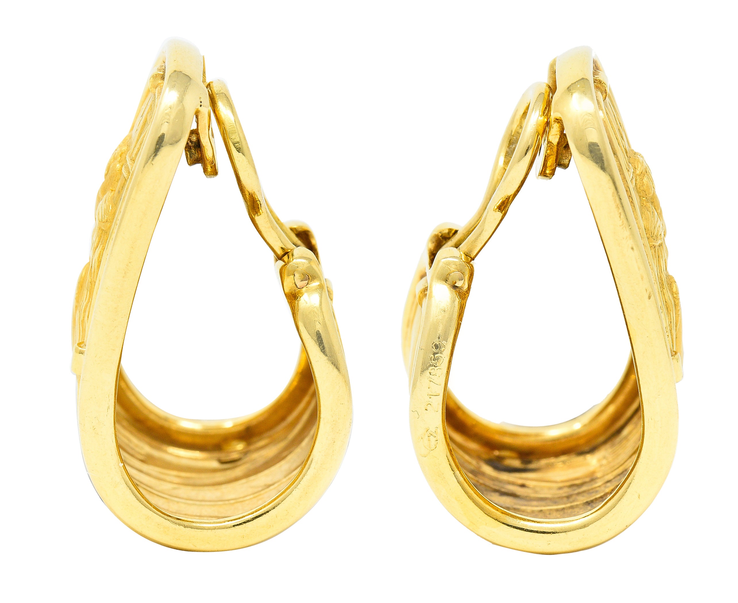 Carrera y Carrera 1990's 18 Karat Yellow Gold Romeo & Juliet J-Hoop Vintage Ear-Clip Earrings Wilson's Estate Jewelry