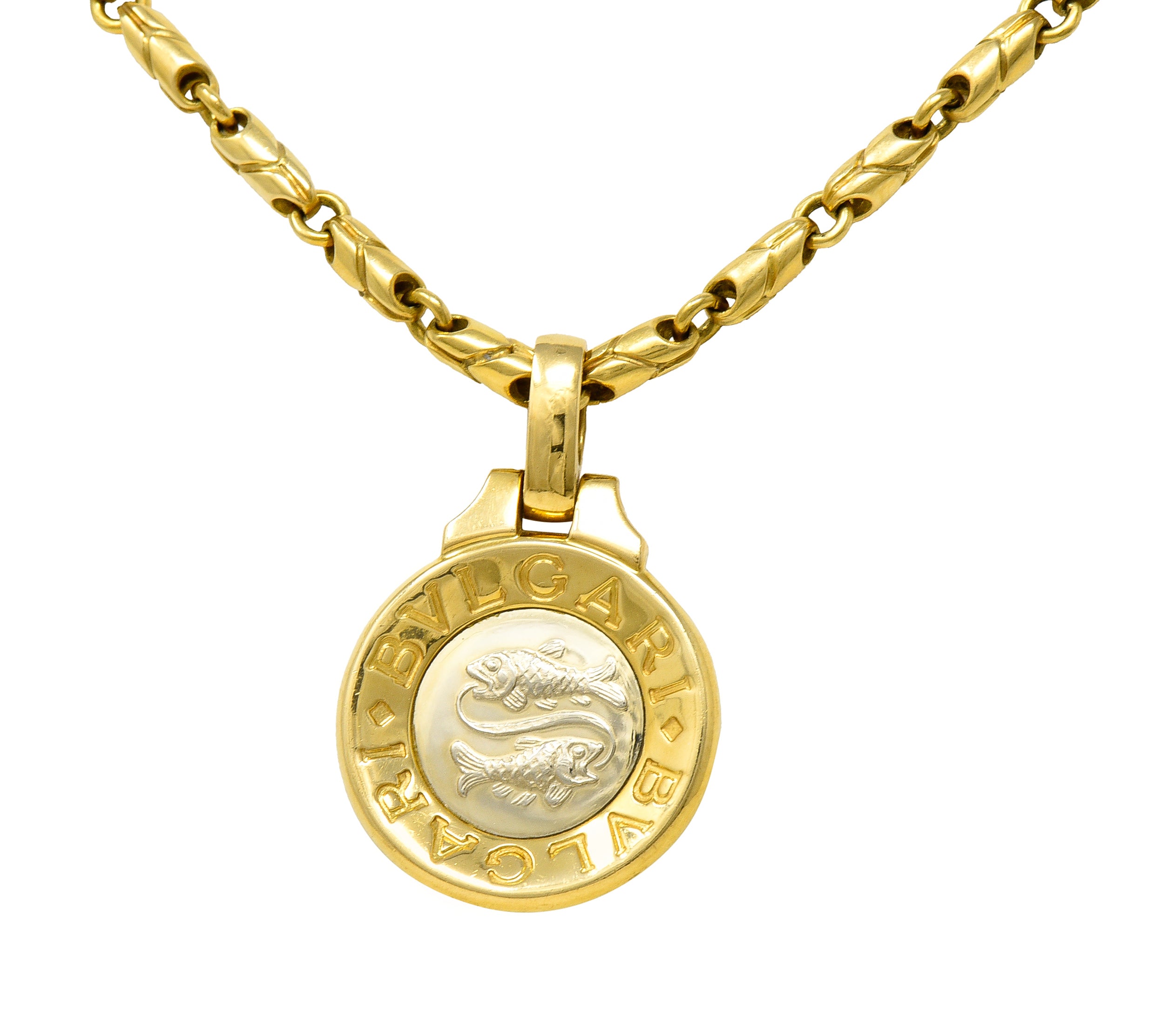 1990's Bulgari 18 Karat Two-Tone Gold Pisces Zodiac Horoscope Pendant NecklaceNecklace - Wilson's Estate Jewelry