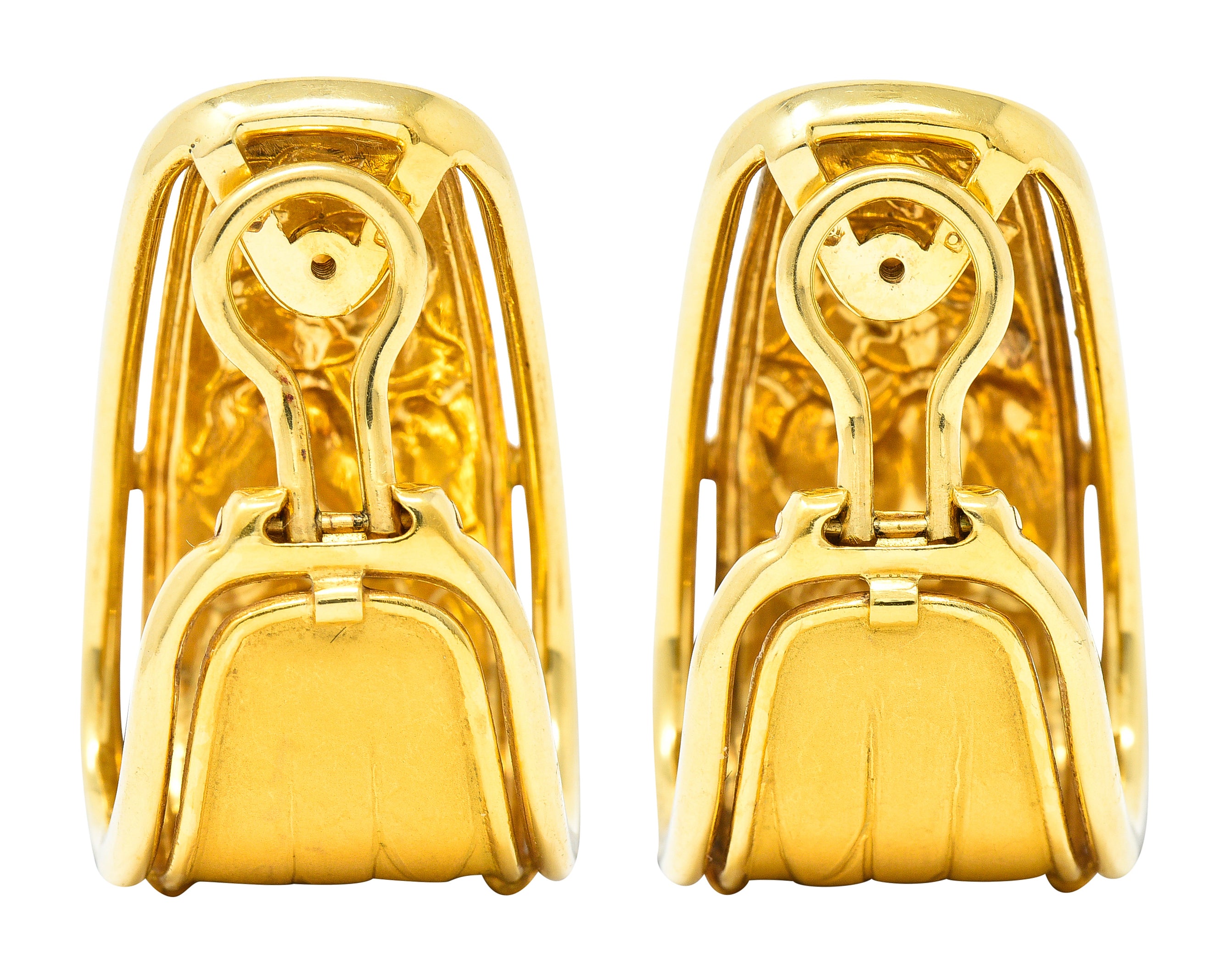 Carrera y Carrera 1990's 18 Karat Yellow Gold Romeo & Juliet J-Hoop Vintage Ear-Clip Earrings Wilson's Estate Jewelry