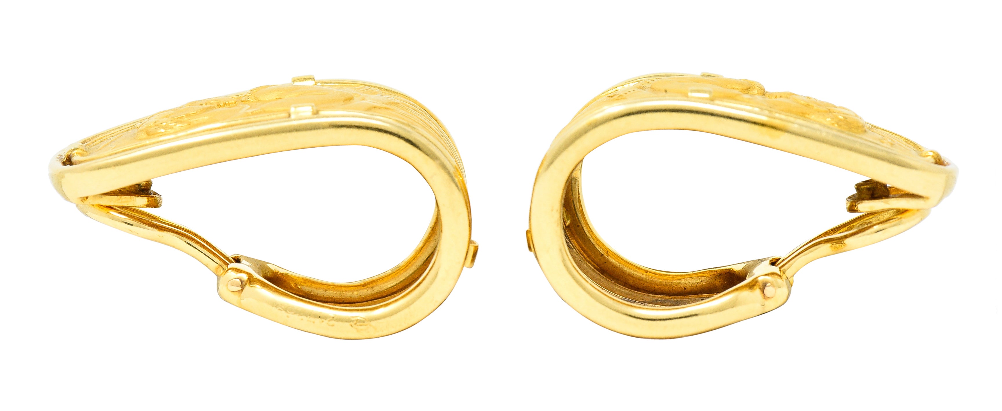 Carrera y Carrera 1990's 18 Karat Yellow Gold Romeo & Juliet J-Hoop Vintage Ear-Clip Earrings Wilson's Estate Jewelry