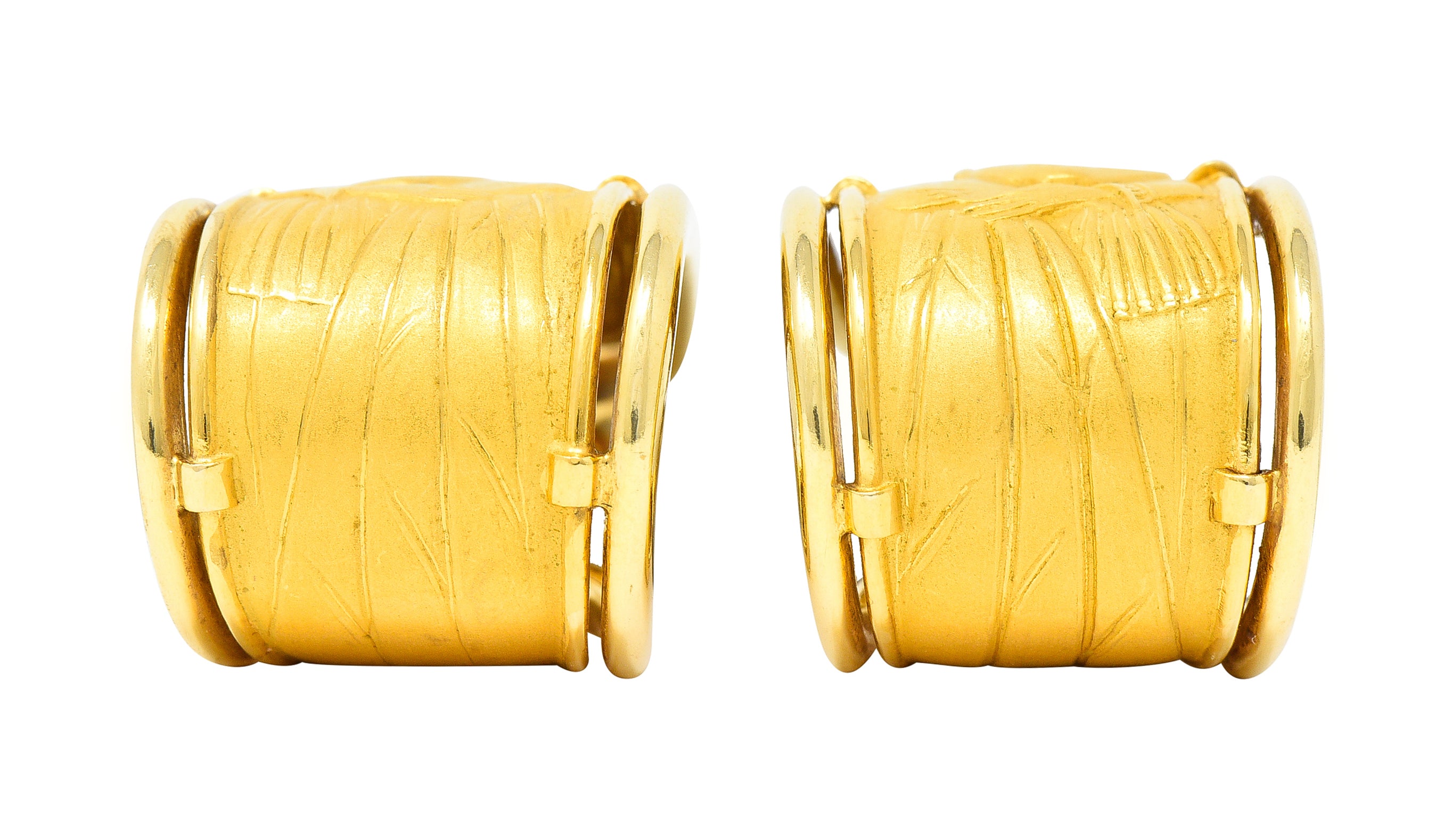 Carrera y Carrera 1990's 18 Karat Yellow Gold Romeo & Juliet J-Hoop Vintage Ear-Clip Earrings Wilson's Estate Jewelry