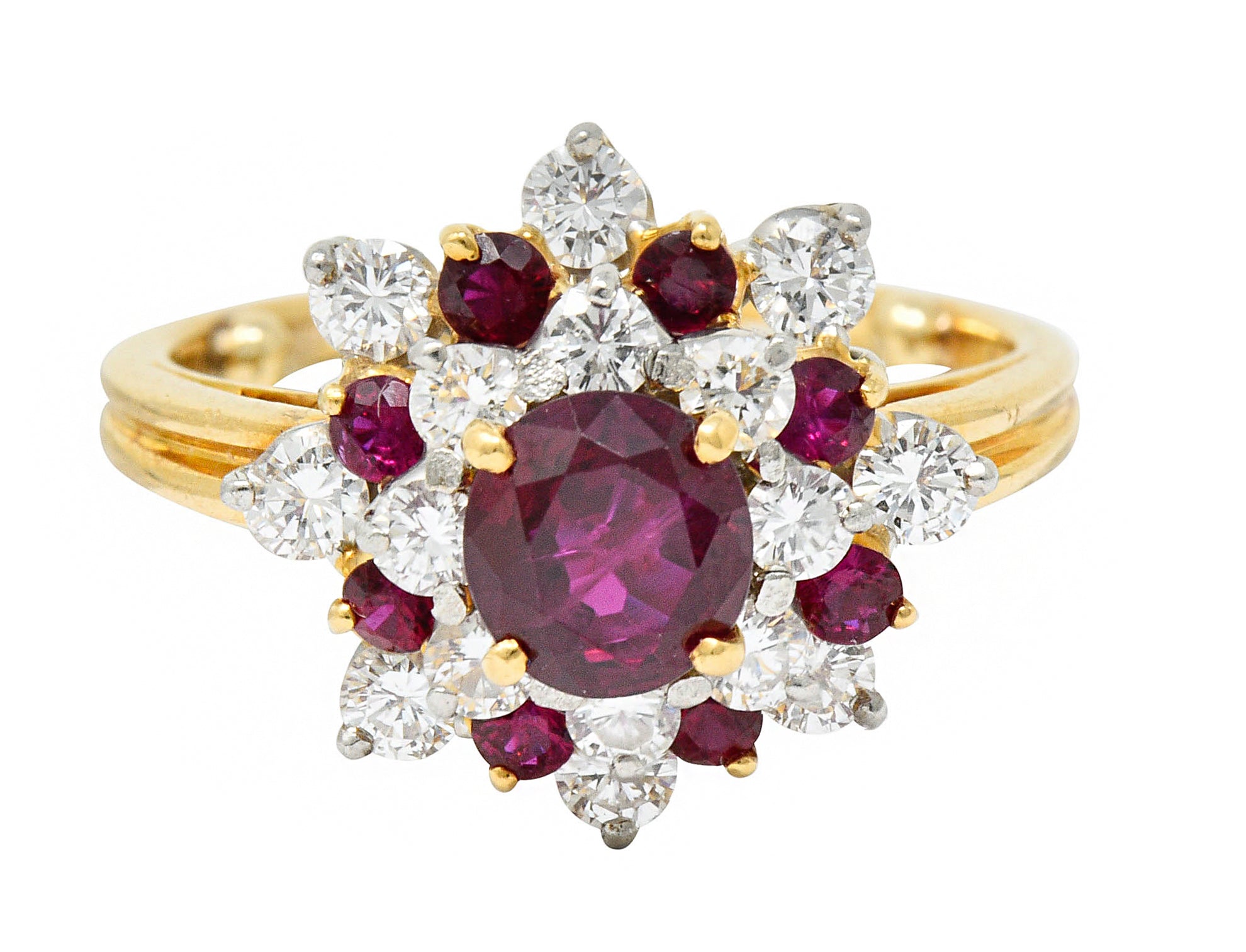 Oscar Heyman J.E. Caldwell Ruby Diamond 18 Karat Gold Platinum Cluster Ring GIARing - Wilson's Estate Jewelry