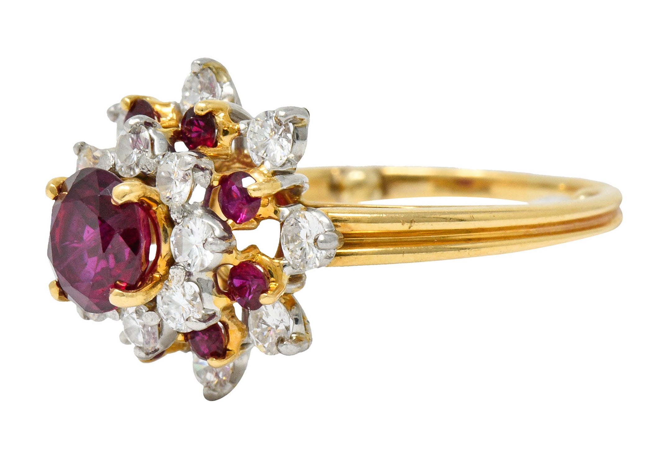 Oscar Heyman J.E. Caldwell Ruby Diamond 18 Karat Gold Platinum Cluster Ring GIARing - Wilson's Estate Jewelry