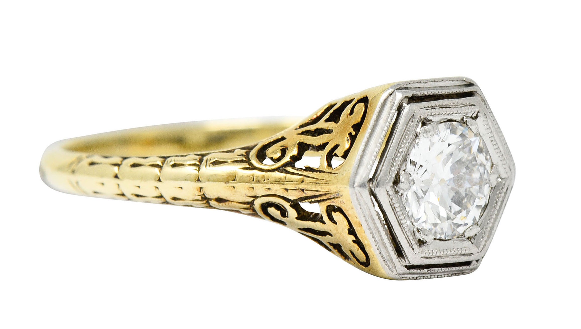 W.W. Fulmer & Co. 0.70 CTW Diamond Platinum-Topped 14 Karat Gold Engagement RingRing - Wilson's Estate Jewelry