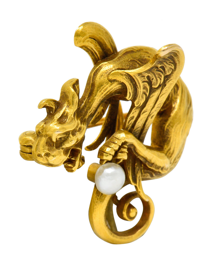 Art Nouveau Baroque Pearl 14 Karat Gold Gargoyle BroochBrooch - Wilson's Estate Jewelry