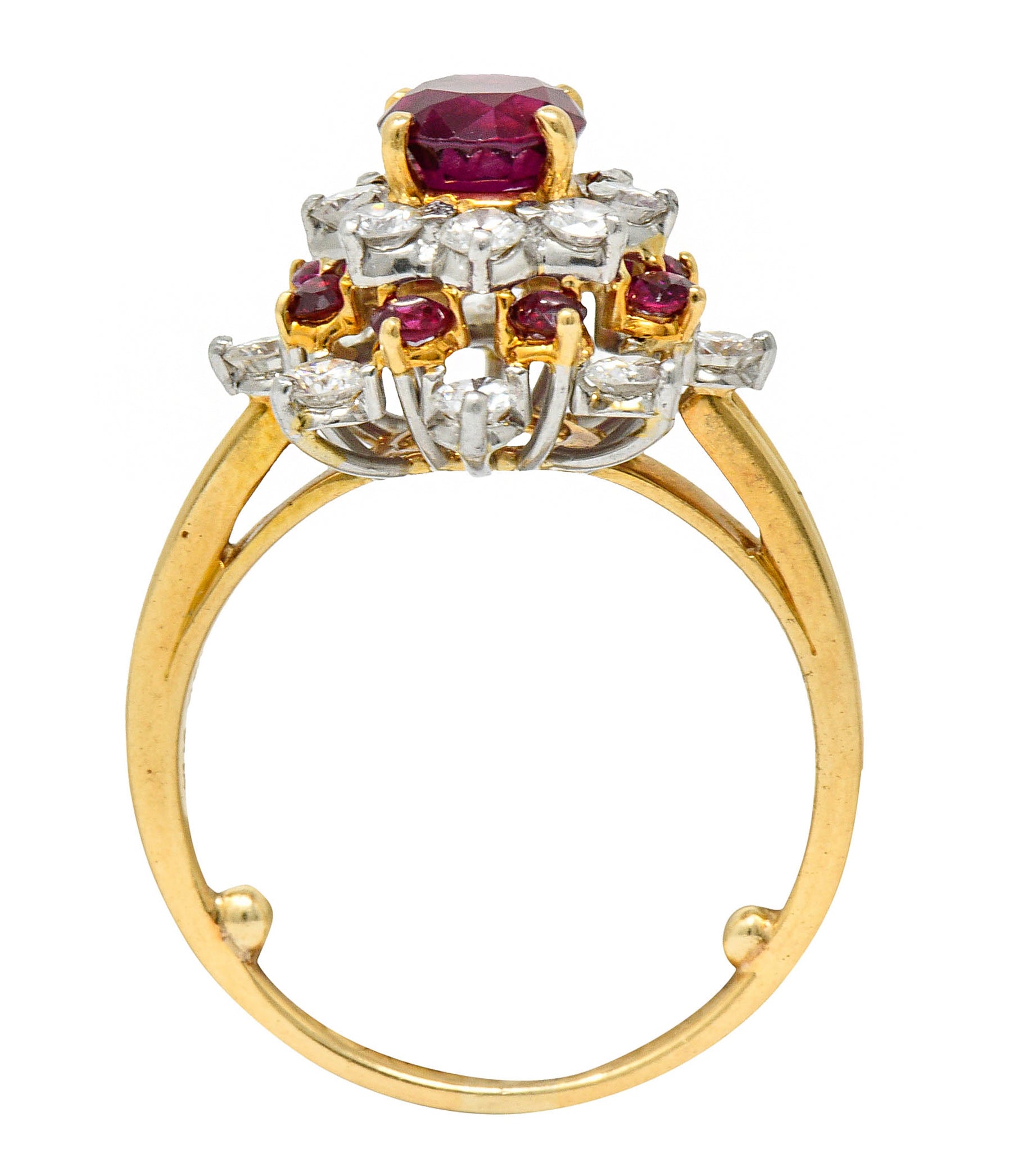 Oscar Heyman J.E. Caldwell Ruby Diamond 18 Karat Gold Platinum Cluster Ring GIARing - Wilson's Estate Jewelry