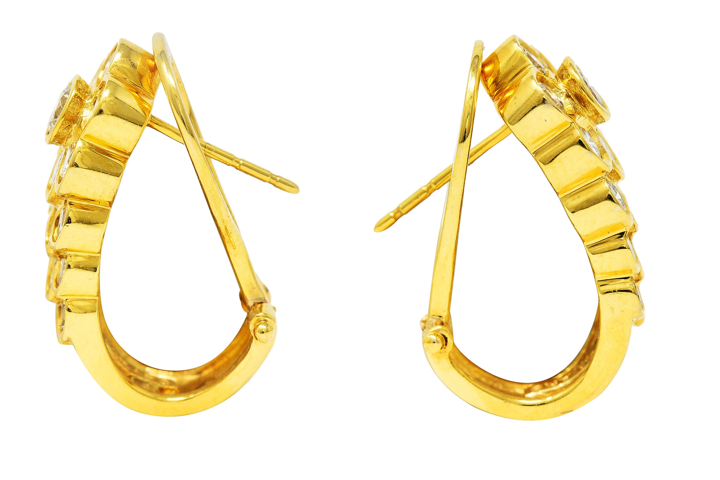 Contemporary 1.64 CTW Diamond 14 Karat Yellow Gold J Hoop Earrings Wilson's Estate Jewelry