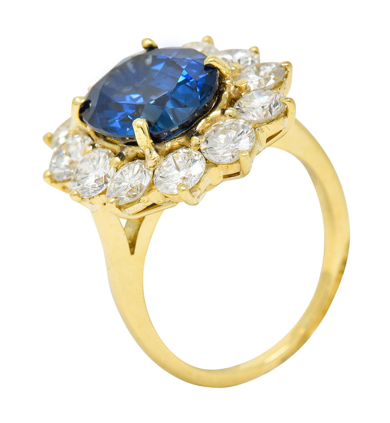Vintage 7.20 CTW Sapphire Diamond 18 Karat Gold Cluster RingRing - Wilson's Estate Jewelry