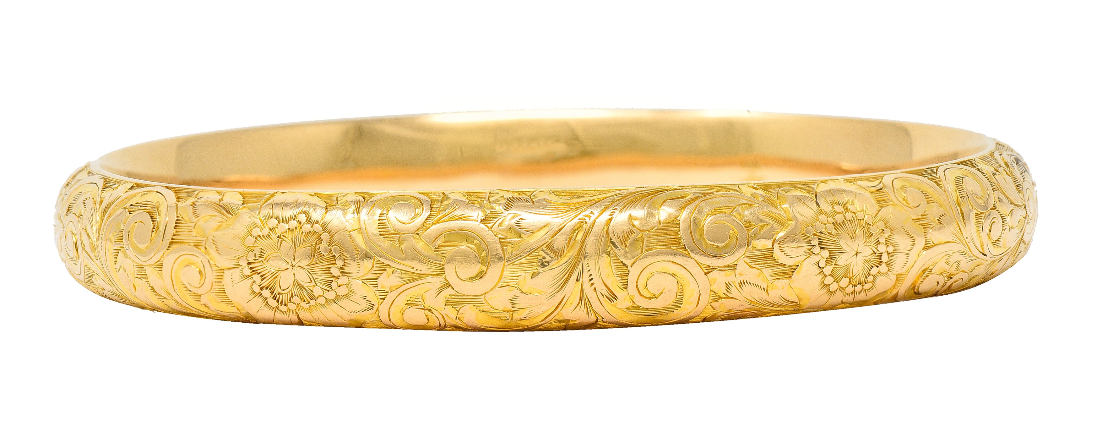 Riker Brothers Art Nouveau 14 Karat Gold Cherry Blossom Antique Bangle Bracelet