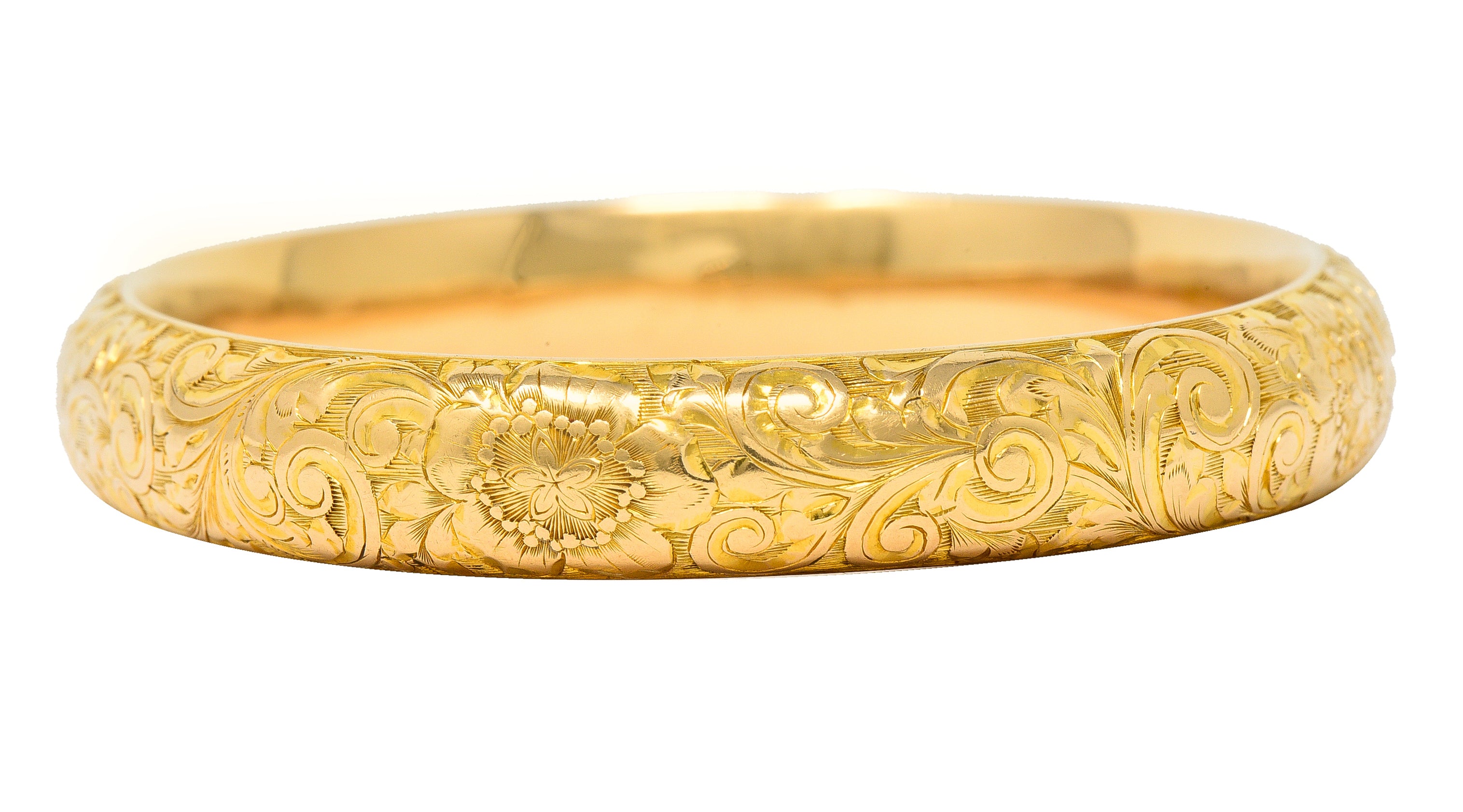 Riker Brothers Art Nouveau 14 Karat Gold Cherry Blossom Antique Bangle Bracelet