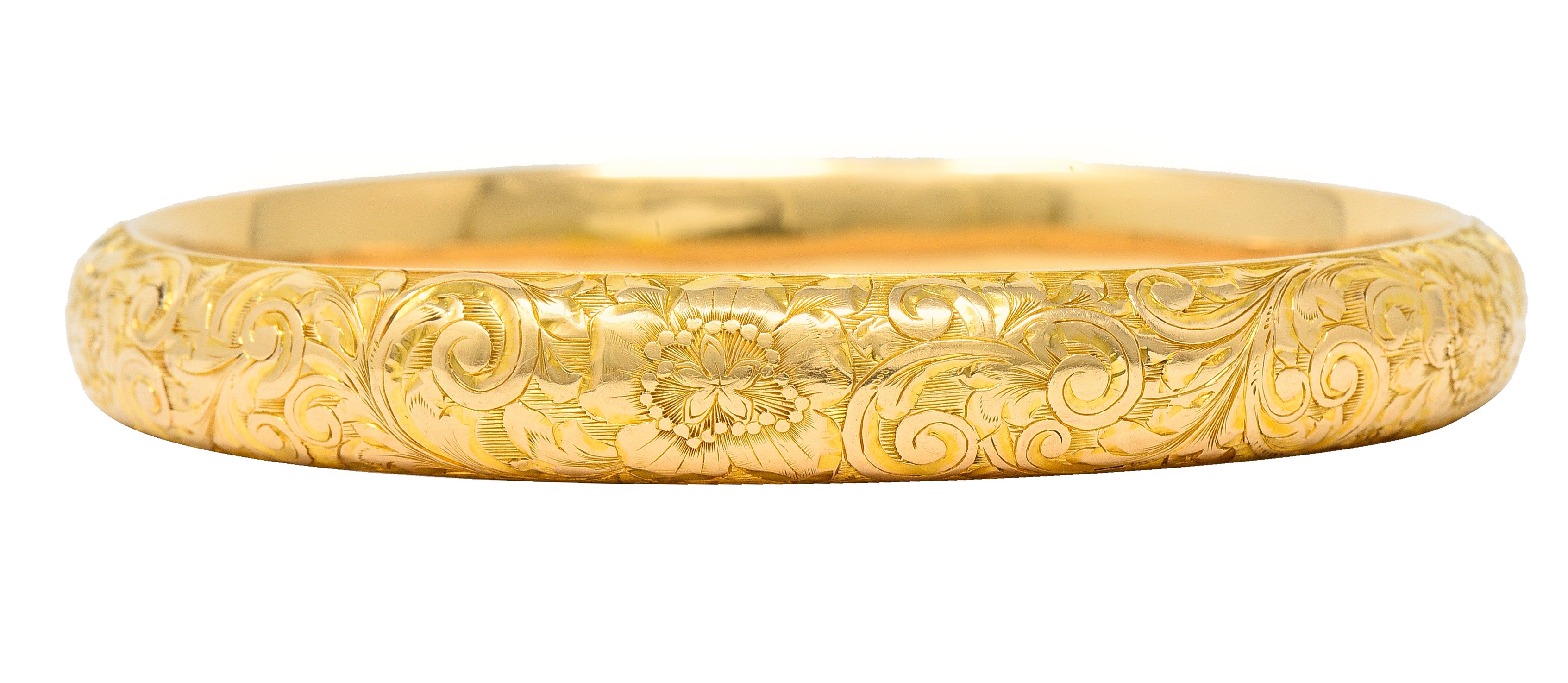 Riker Brothers Art Nouveau 14 Karat Gold Cherry Blossom Antique Bangle Bracelet