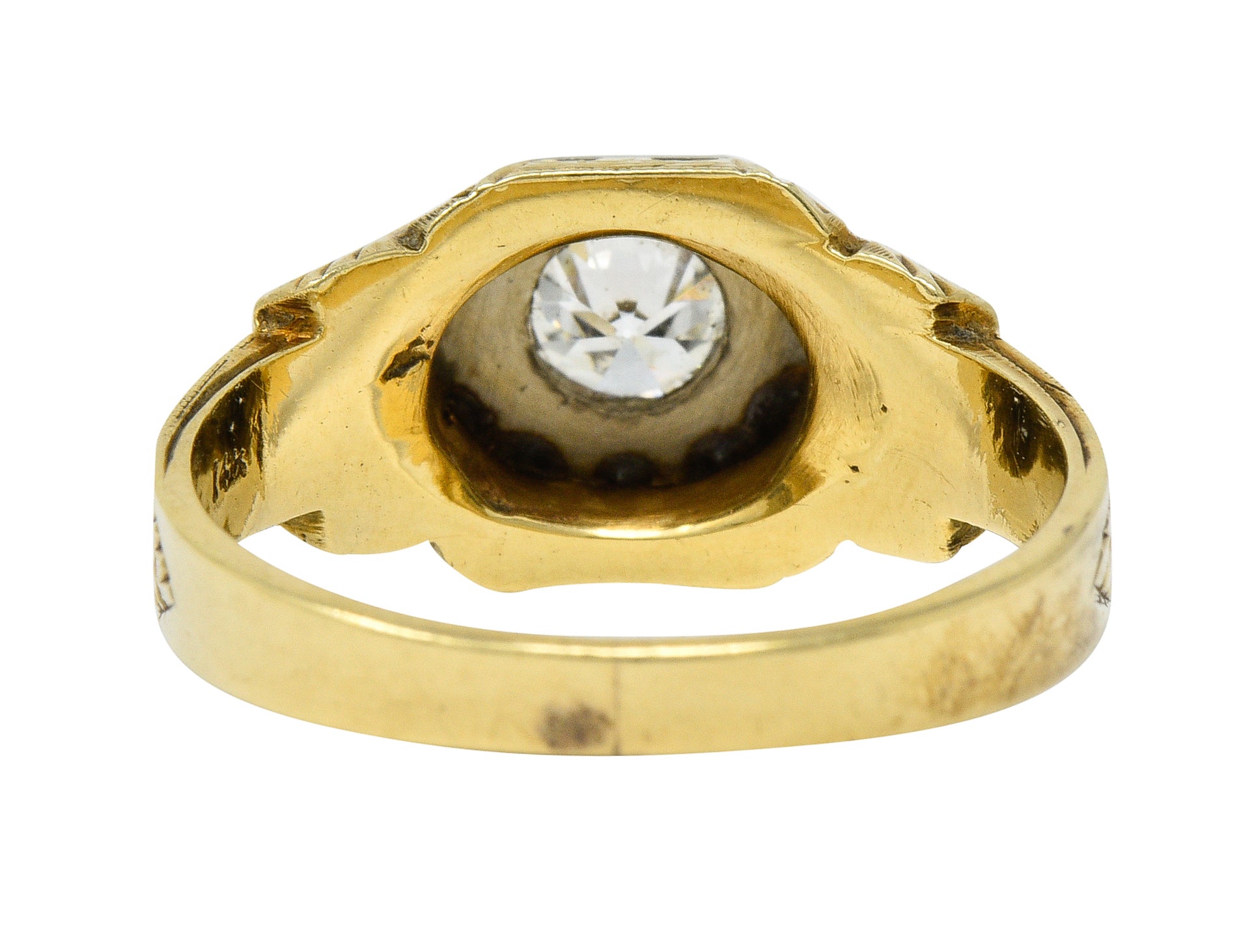 Art Deco Diamond 18 & 14 Karat Two Tone Gold Unisex Octagonal RingRing - Wilson's Estate Jewelry