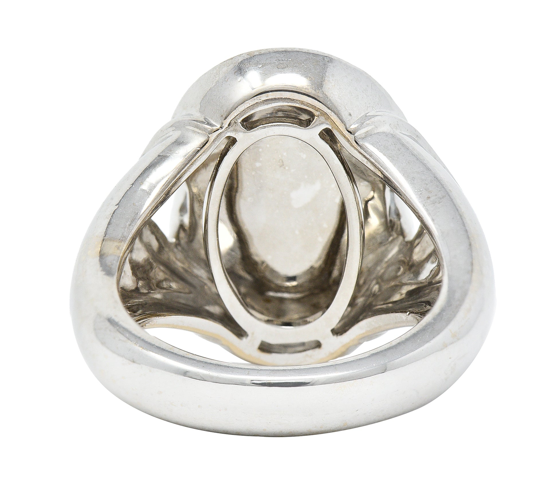 Spark Contemporary Rainbow Moonstone Cabochon Diamond 18 Karat White Gold Halo Ring Wilson's Estate Jewelry