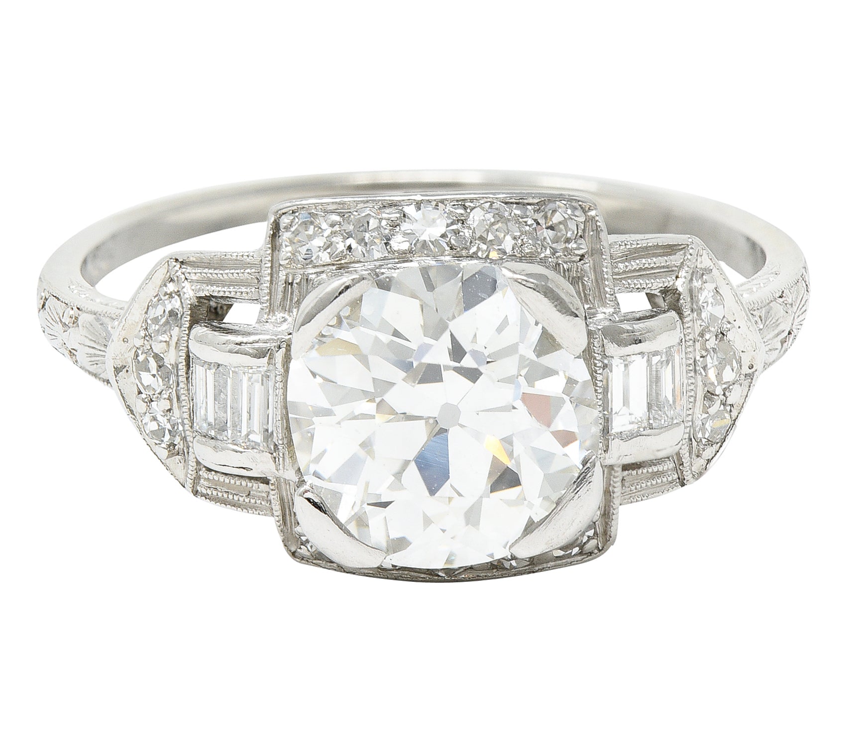 Art Deco 1.80 CTW Diamond Platinum Geometric Engagement Ring GIARing - Wilson's Estate Jewelry