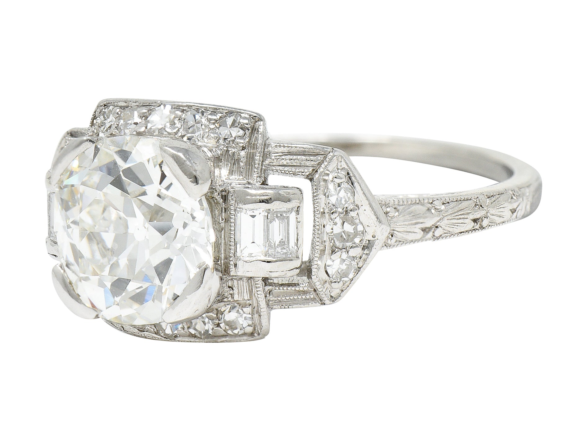 Art Deco 1.80 CTW Diamond Platinum Geometric Engagement Ring GIARing - Wilson's Estate Jewelry