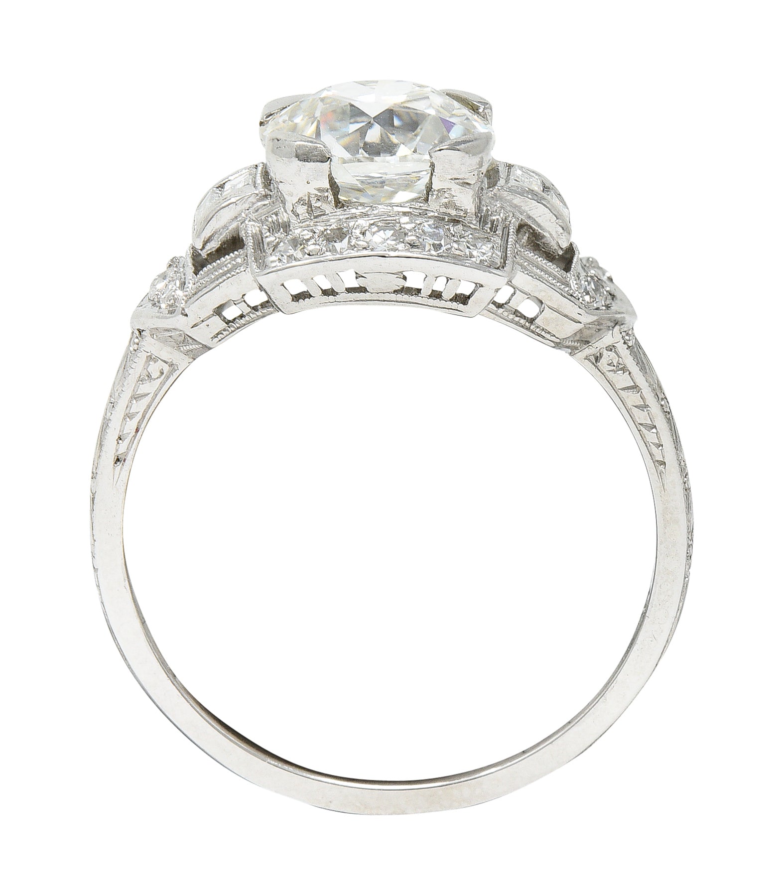 Art Deco 1.80 CTW Diamond Platinum Geometric Engagement Ring GIARing - Wilson's Estate Jewelry