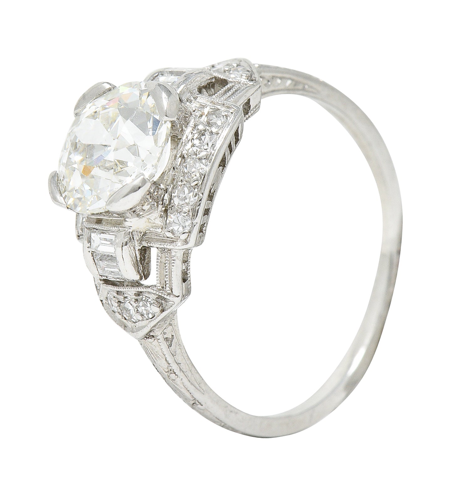 Art Deco 1.80 CTW Diamond Platinum Geometric Engagement Ring GIARing - Wilson's Estate Jewelry