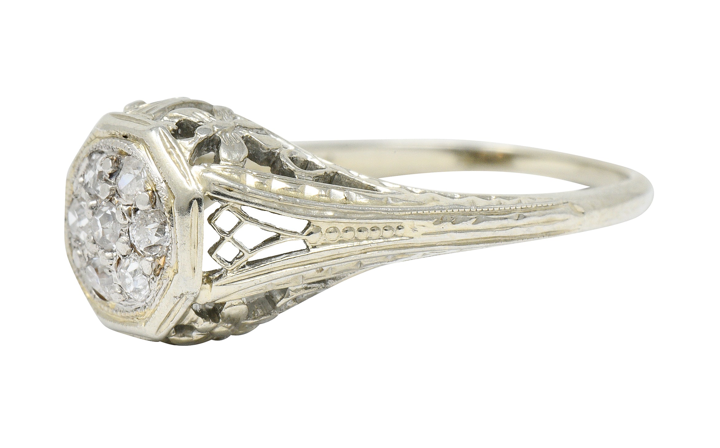 Art Deco Pave Diamond 18 Karat White Gold Butterfly Engagement RingRing - Wilson's Estate Jewelry