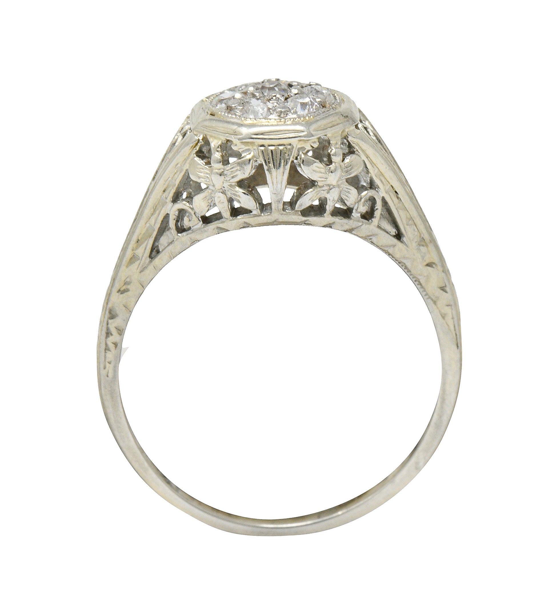 Art Deco Pave Diamond 18 Karat White Gold Butterfly Engagement RingRing - Wilson's Estate Jewelry