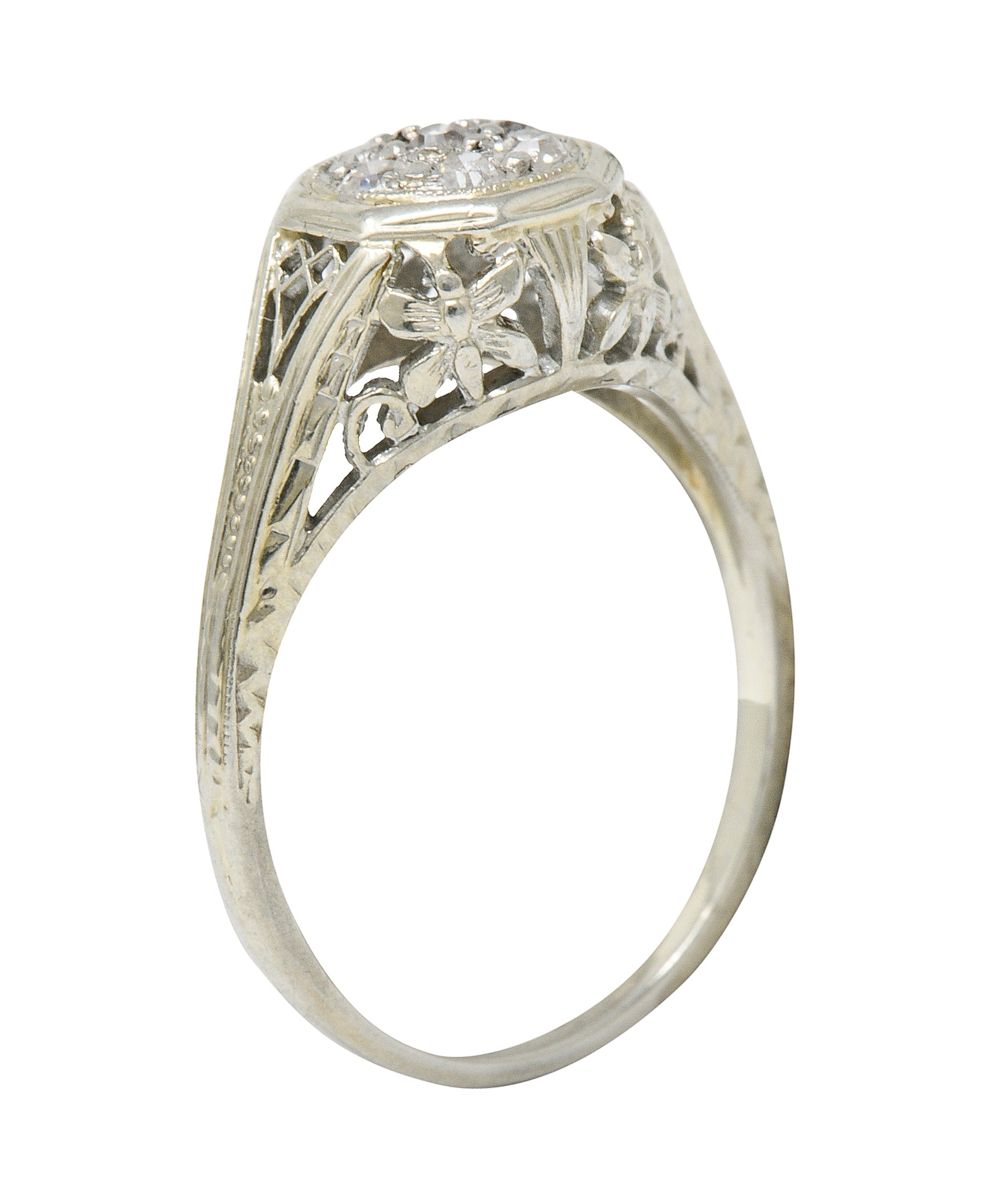 Art Deco Pave Diamond 18 Karat White Gold Butterfly Engagement RingRing - Wilson's Estate Jewelry