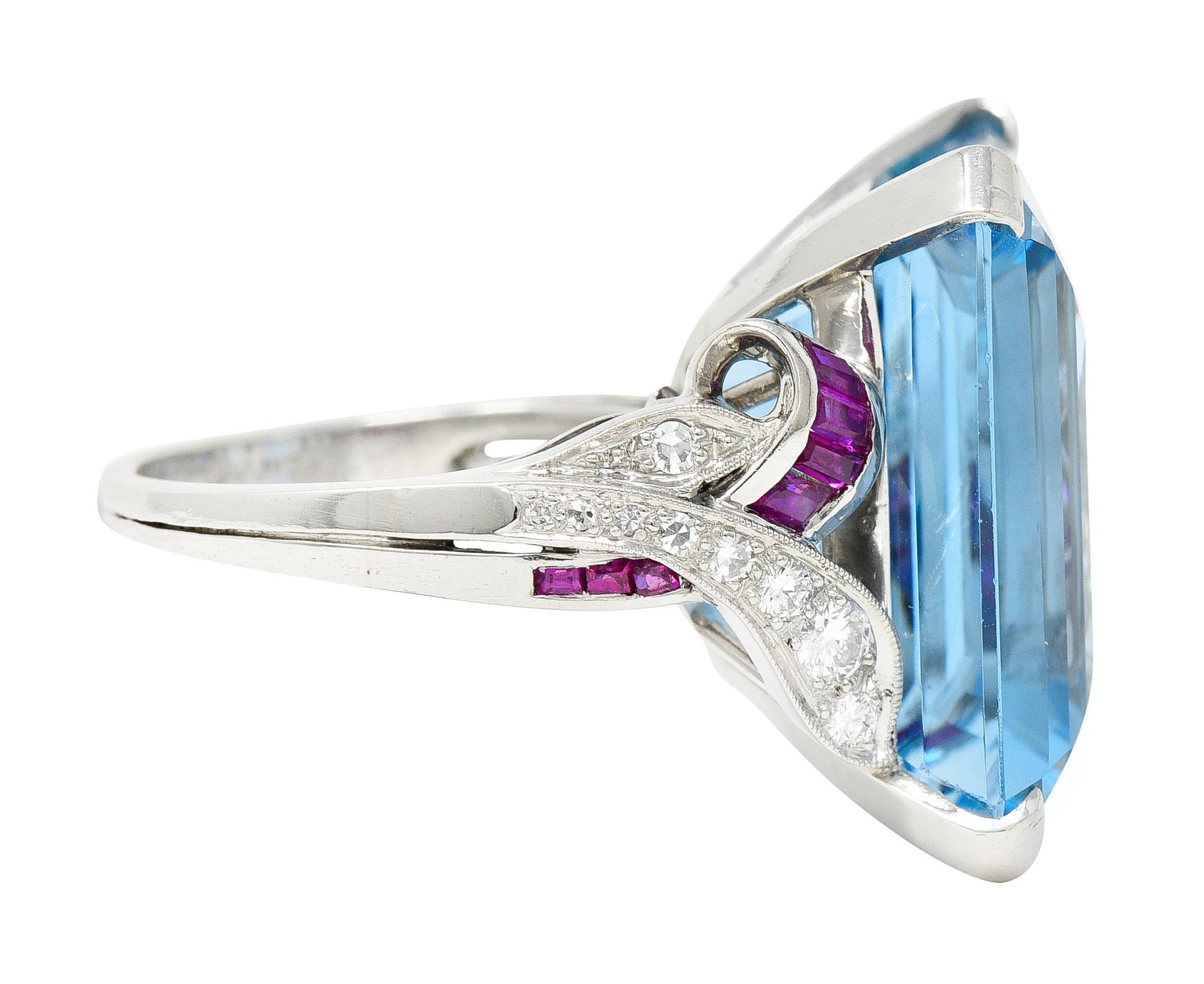 1948 Peacock 33.87 CTW Aquamarine Diamond Ruby Platinum Cocktail RingRing - Wilson's Estate Jewelry