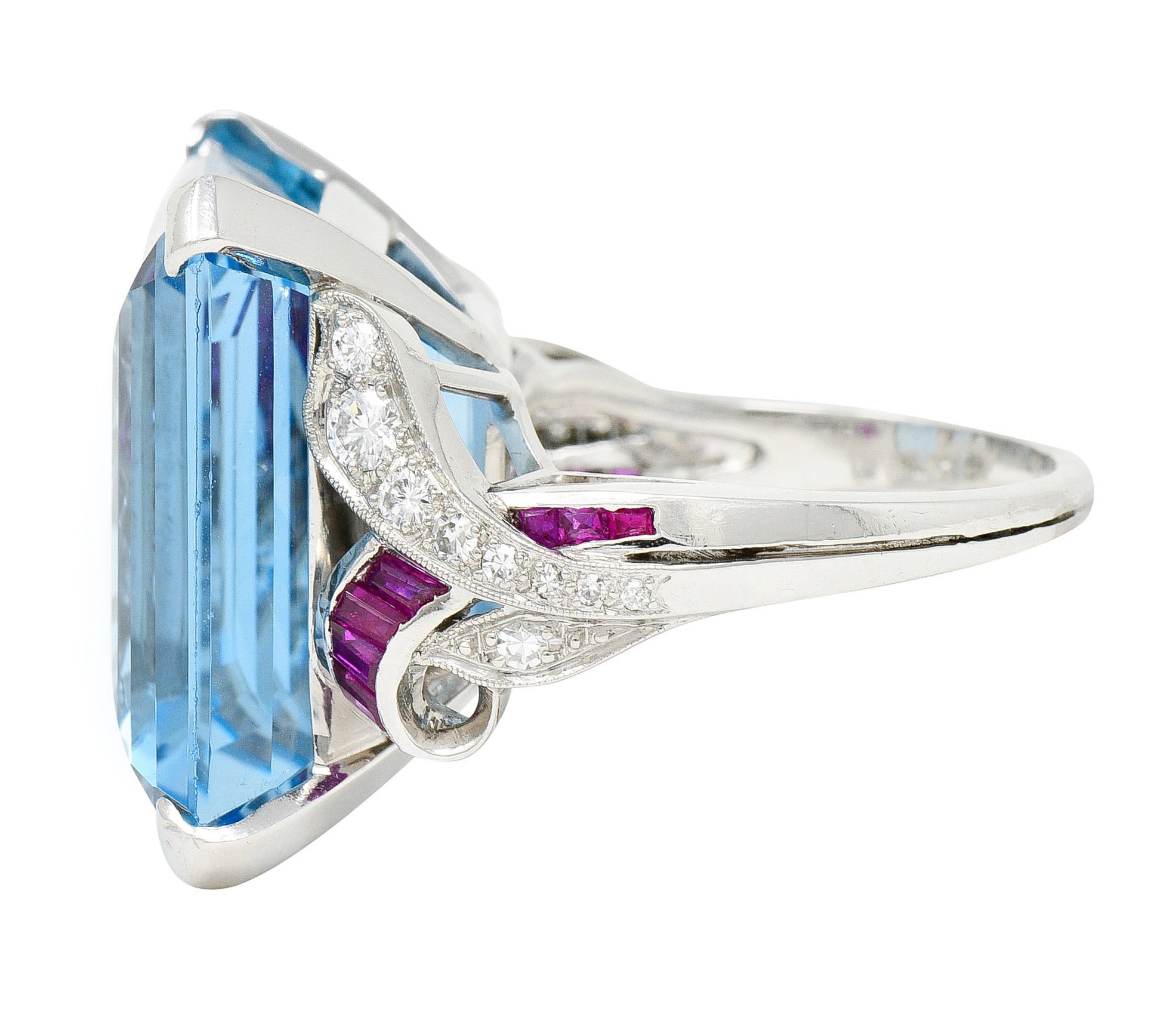 1948 Peacock 33.87 CTW Aquamarine Diamond Ruby Platinum Cocktail RingRing - Wilson's Estate Jewelry