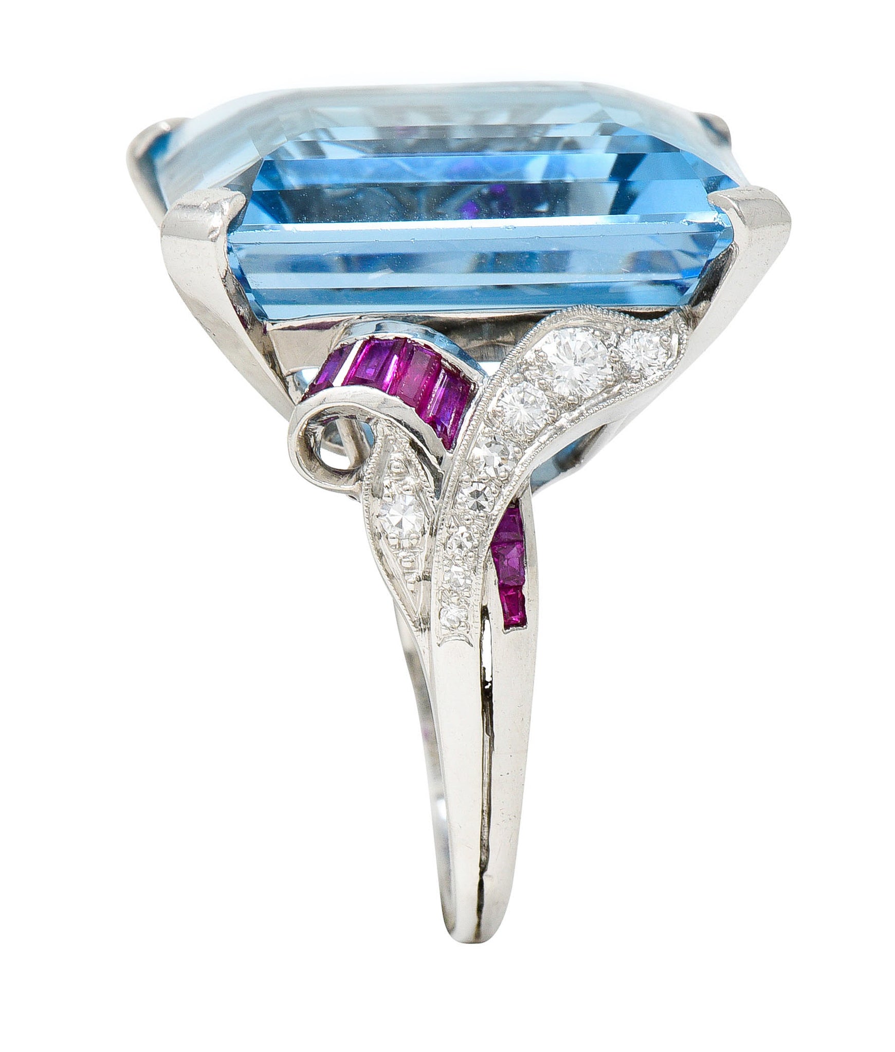 1948 Peacock 33.87 CTW Aquamarine Diamond Ruby Platinum Cocktail RingRing - Wilson's Estate Jewelry