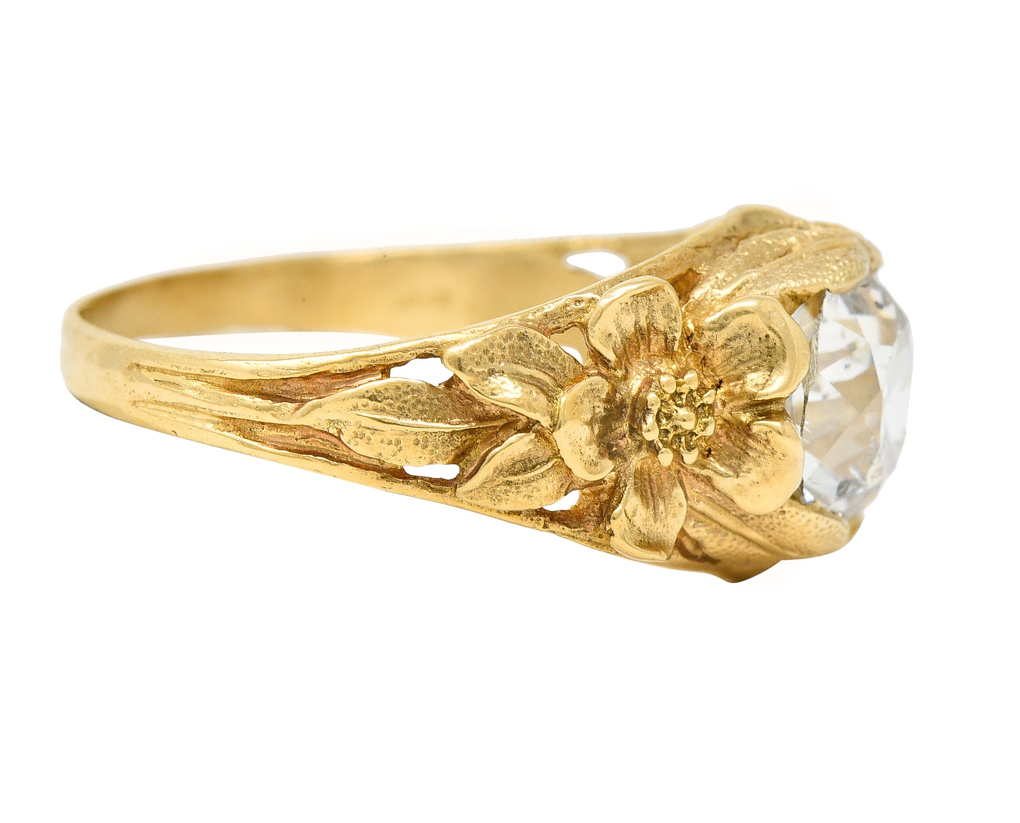 Art Nouveau 1.93 CTW Diamond 14 Karat Gold Blossom Antique Engagement Ring