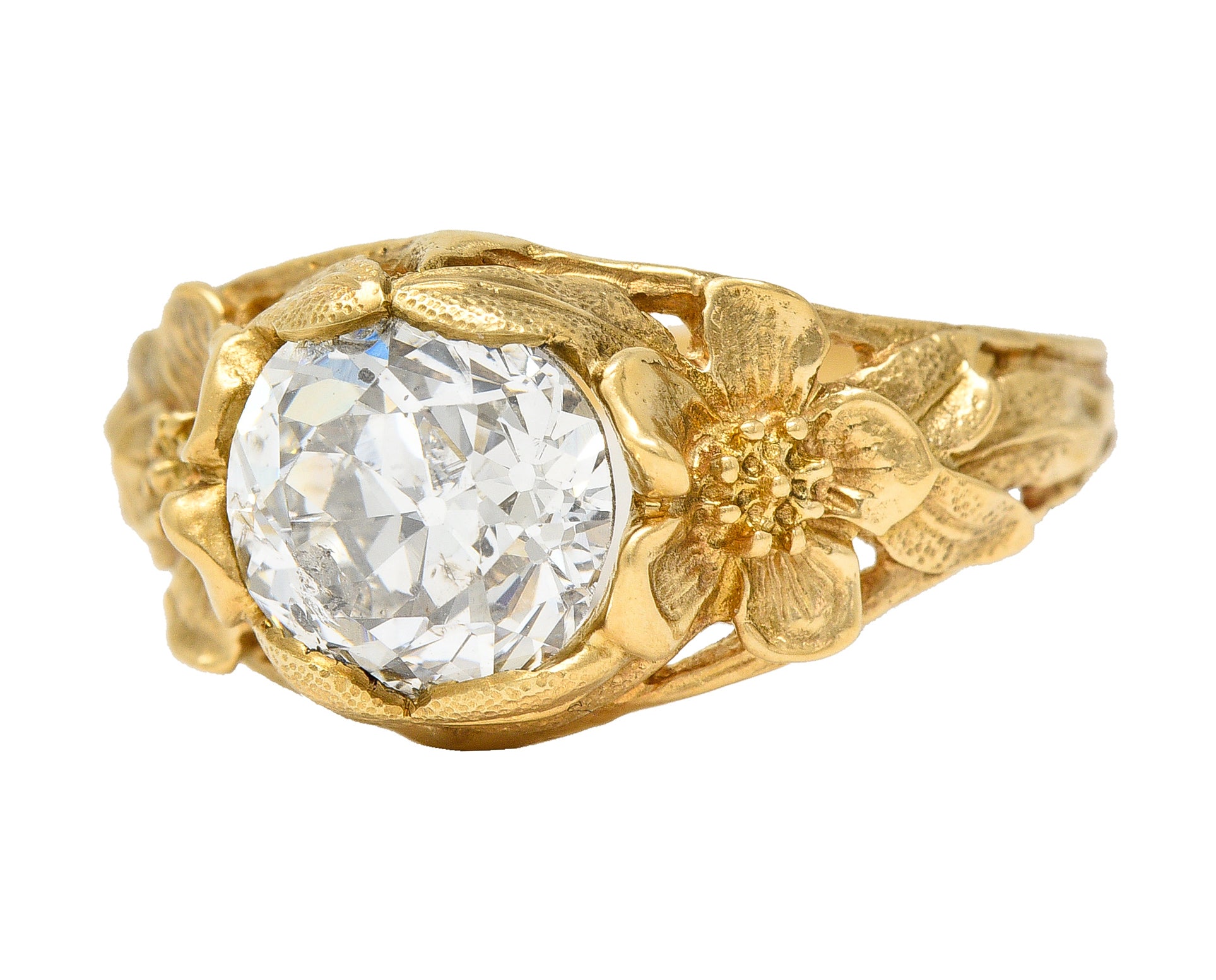 Art Nouveau 1.93 CTW Diamond 14 Karat Gold Blossom Antique Engagement Ring