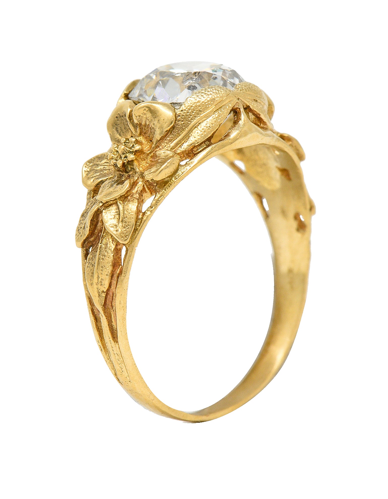 Art Nouveau 1.93 CTW Diamond 14 Karat Gold Blossom Antique Engagement Ring