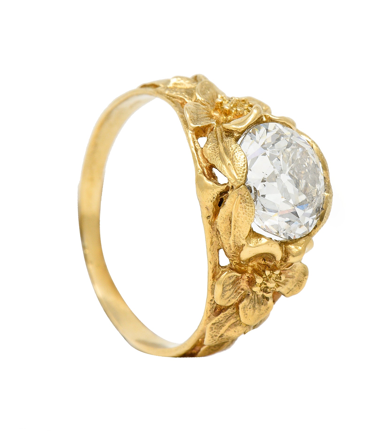 Art Nouveau 1.93 CTW Diamond 14 Karat Gold Blossom Antique Engagement Ring