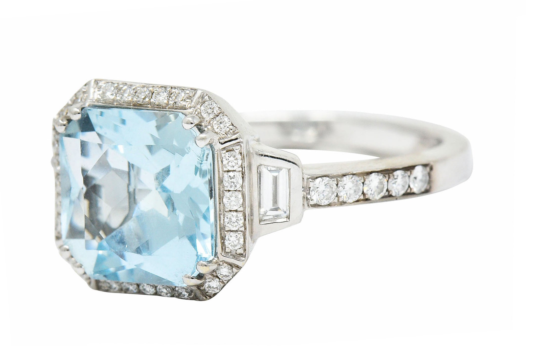 Square 3.50 CTW Aquamarine Diamond 14 Karat White Gold Gemstone RingRing - Wilson's Estate Jewelry