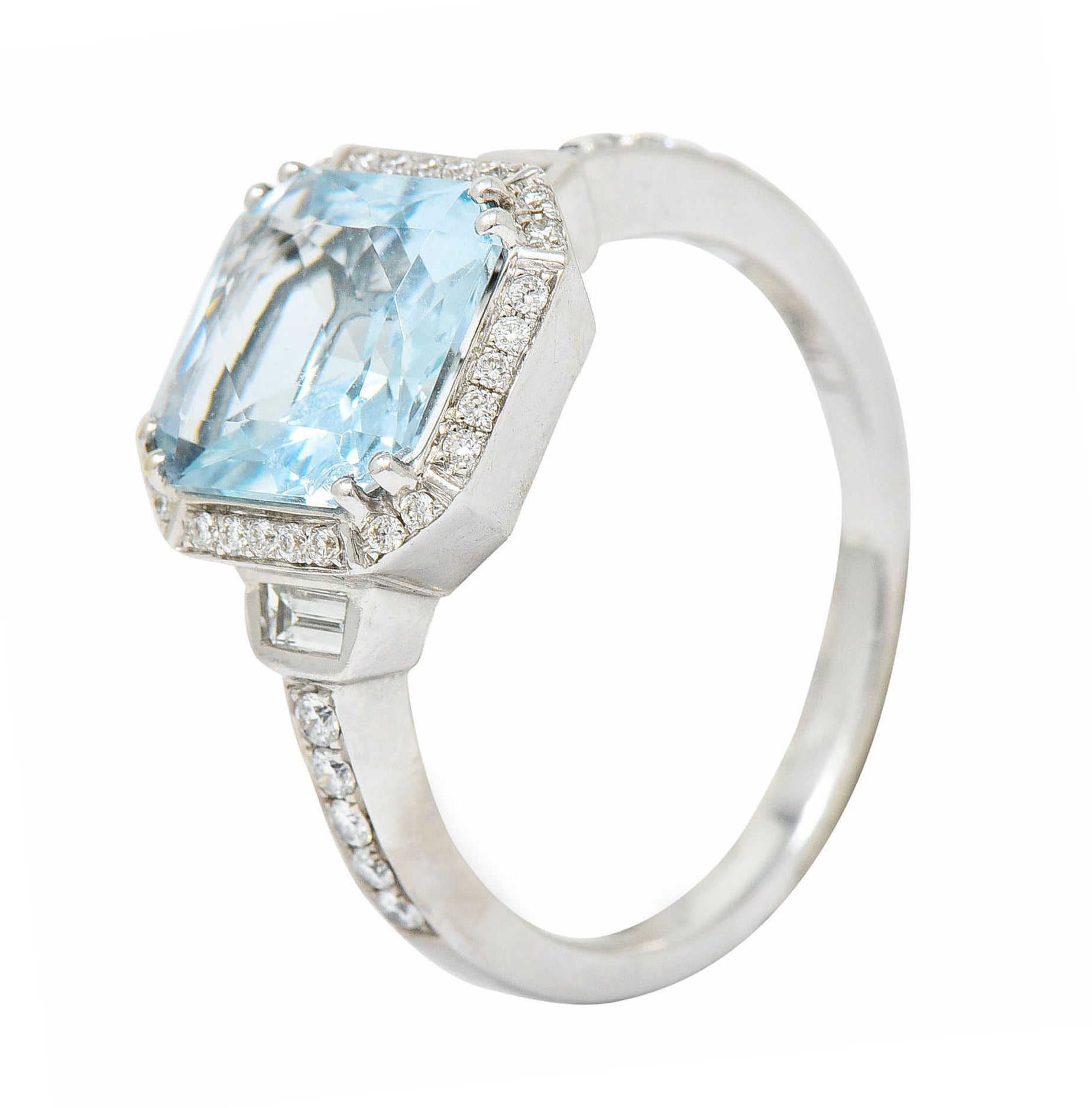 Square 3.50 CTW Aquamarine Diamond 14 Karat White Gold Gemstone RingRing - Wilson's Estate Jewelry