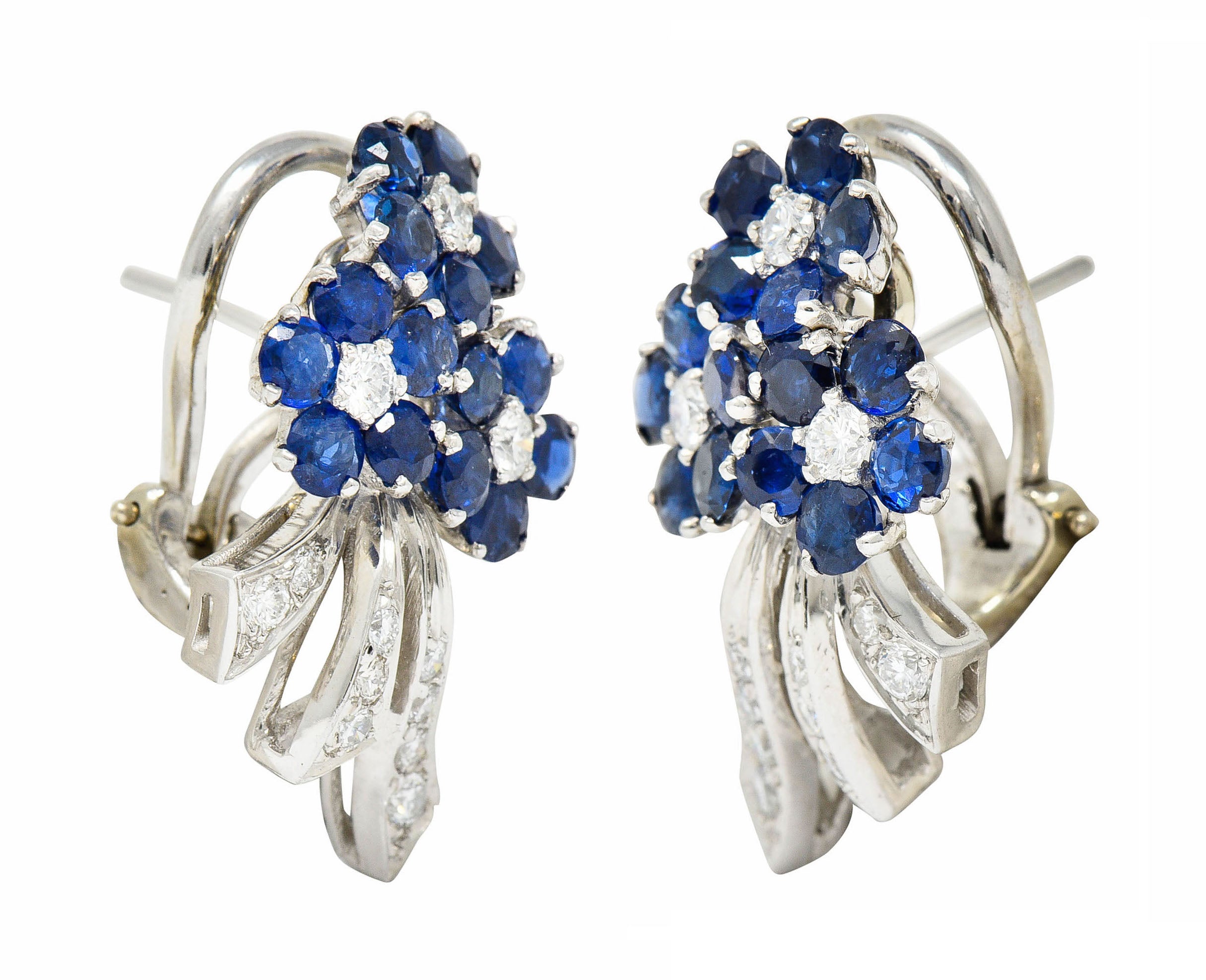 Mid-Century 4.55 CTW Sapphire Diamond Platinum Bouquet Earrings Circa 1950Earrings - Wilson's Estate Jewelry