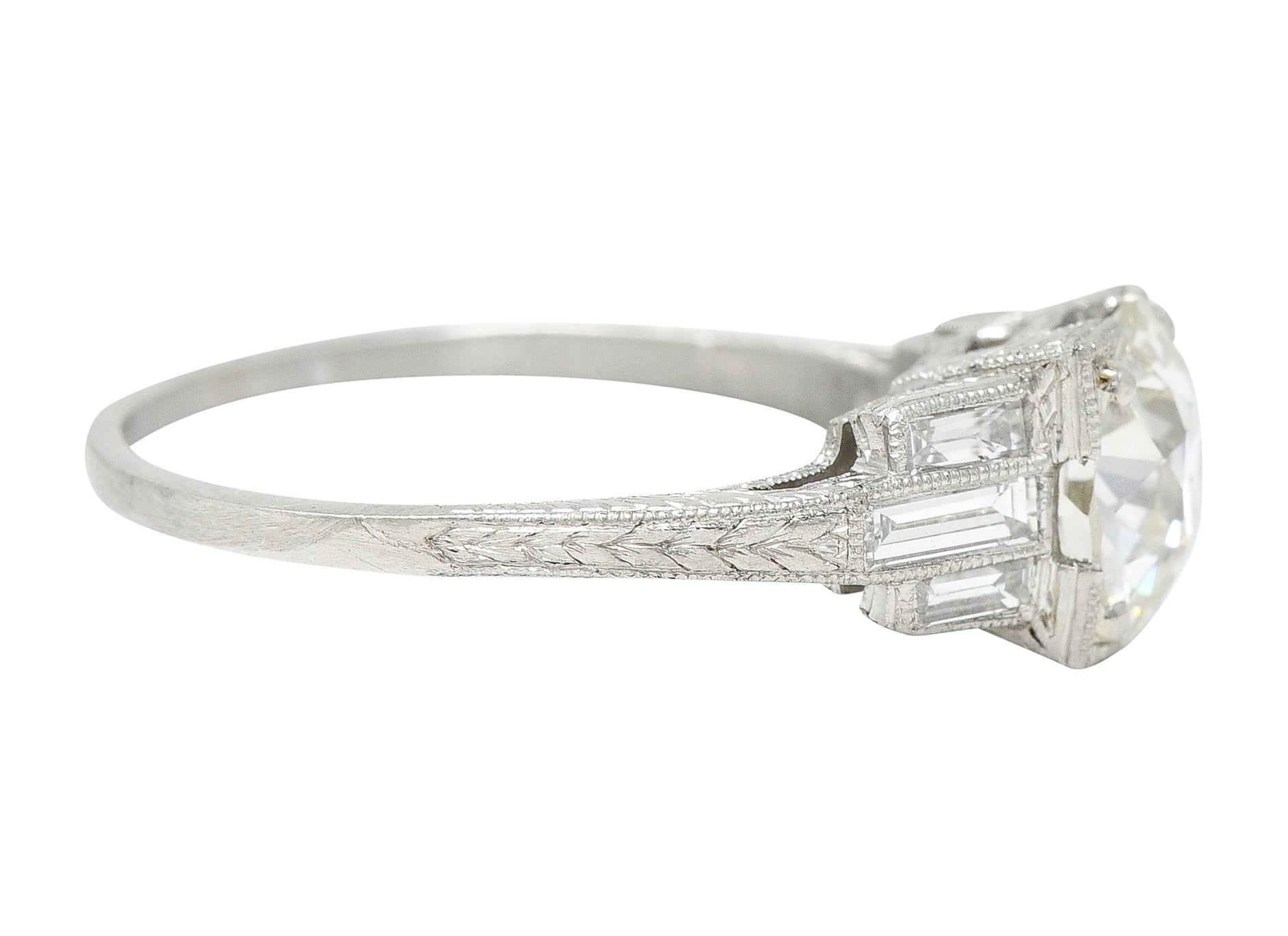 Art Deco 2.05 CTW Diamond Platinum Engraved Engagement RingRing - Wilson's Estate Jewelry