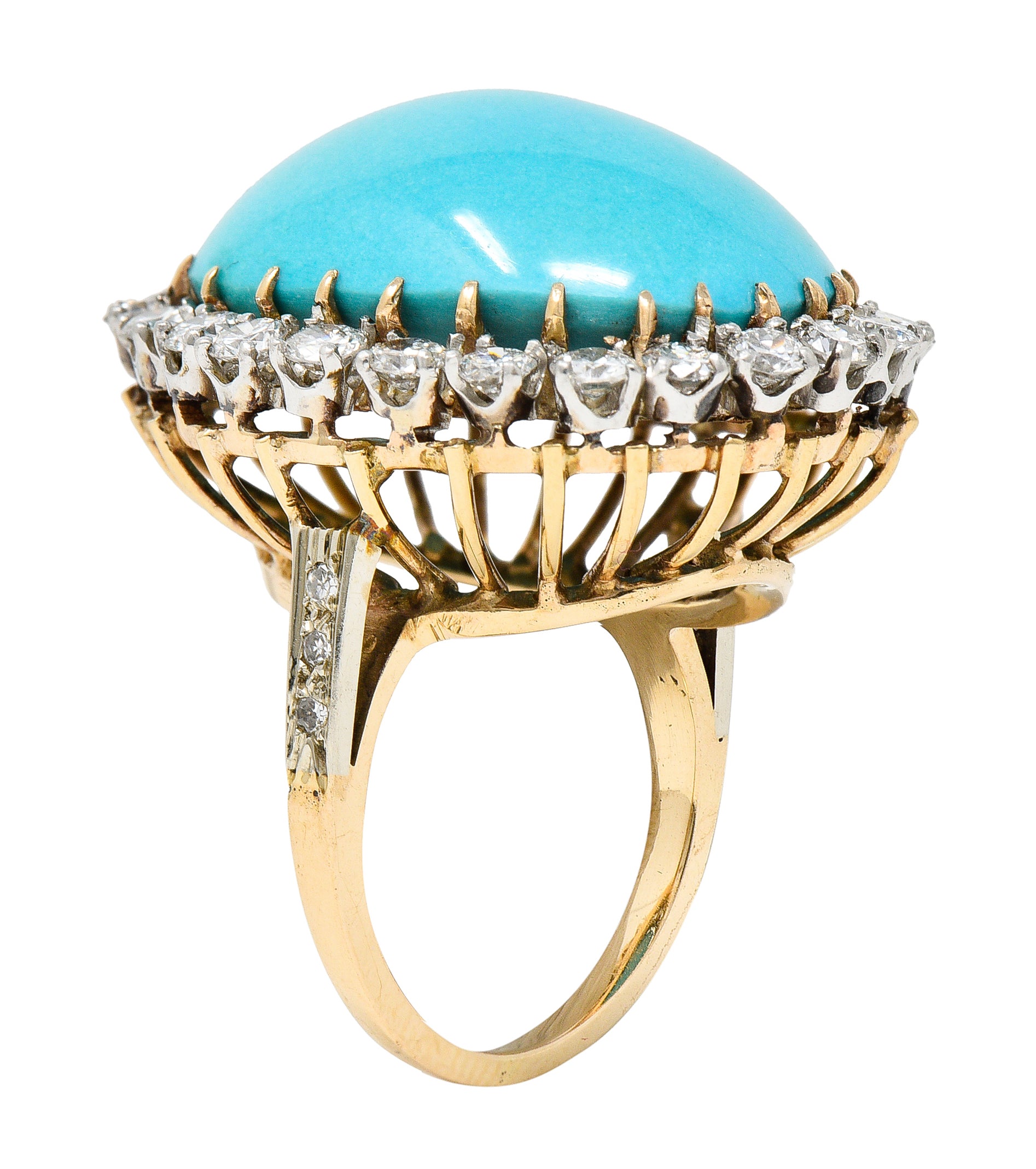 1940’s Vintage Turquoise Diamond 14 Karat Two-Tone Gold Cluster RingRing - Wilson's Estate Jewelry