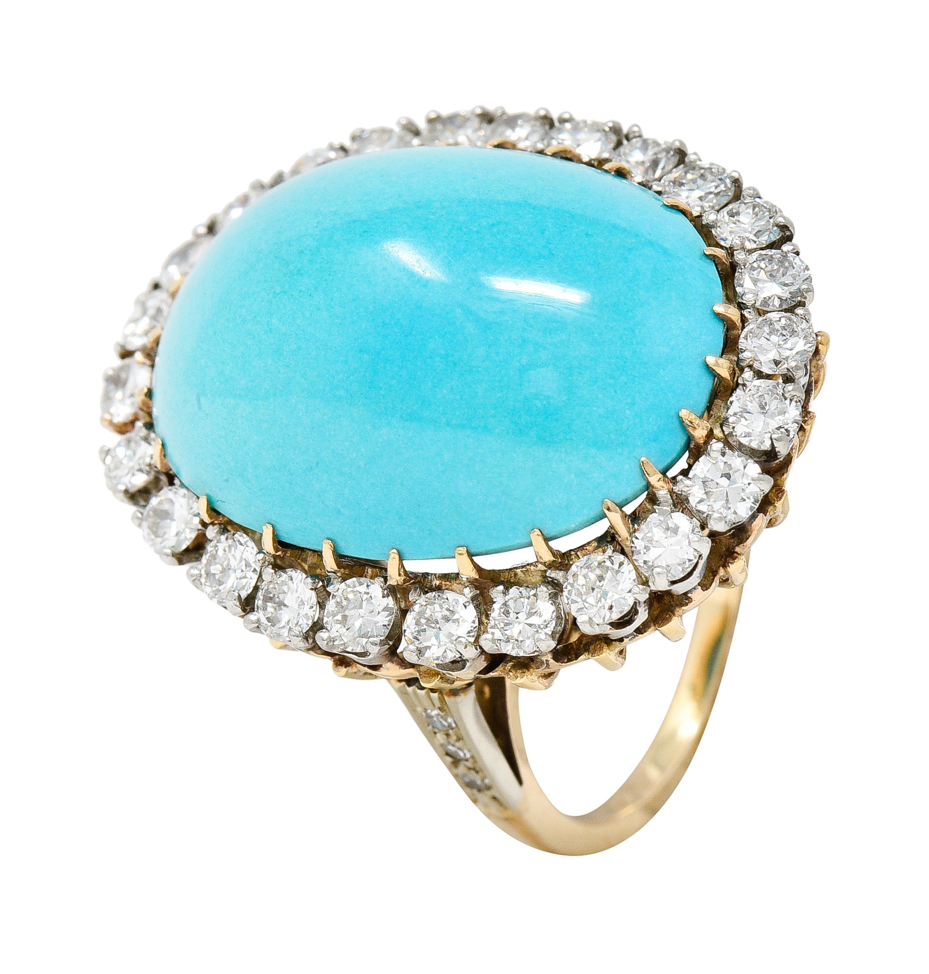 1940’s Vintage Turquoise Diamond 14 Karat Two-Tone Gold Cluster RingRing - Wilson's Estate Jewelry