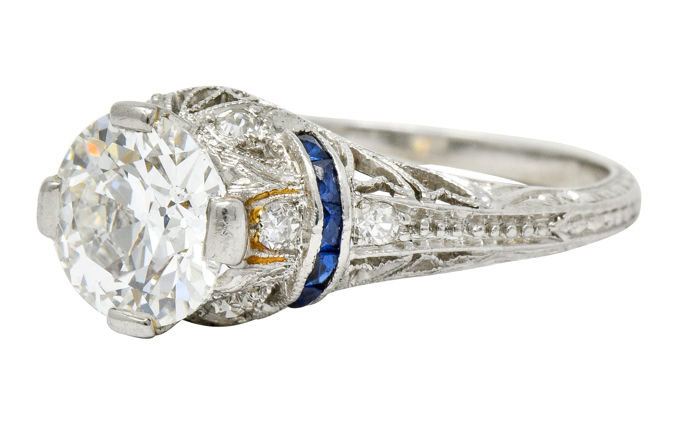 Art Deco 1.45 CTW Diamond Sapphire Platinum Engagement Ring - Wilson's Estate Jewelry