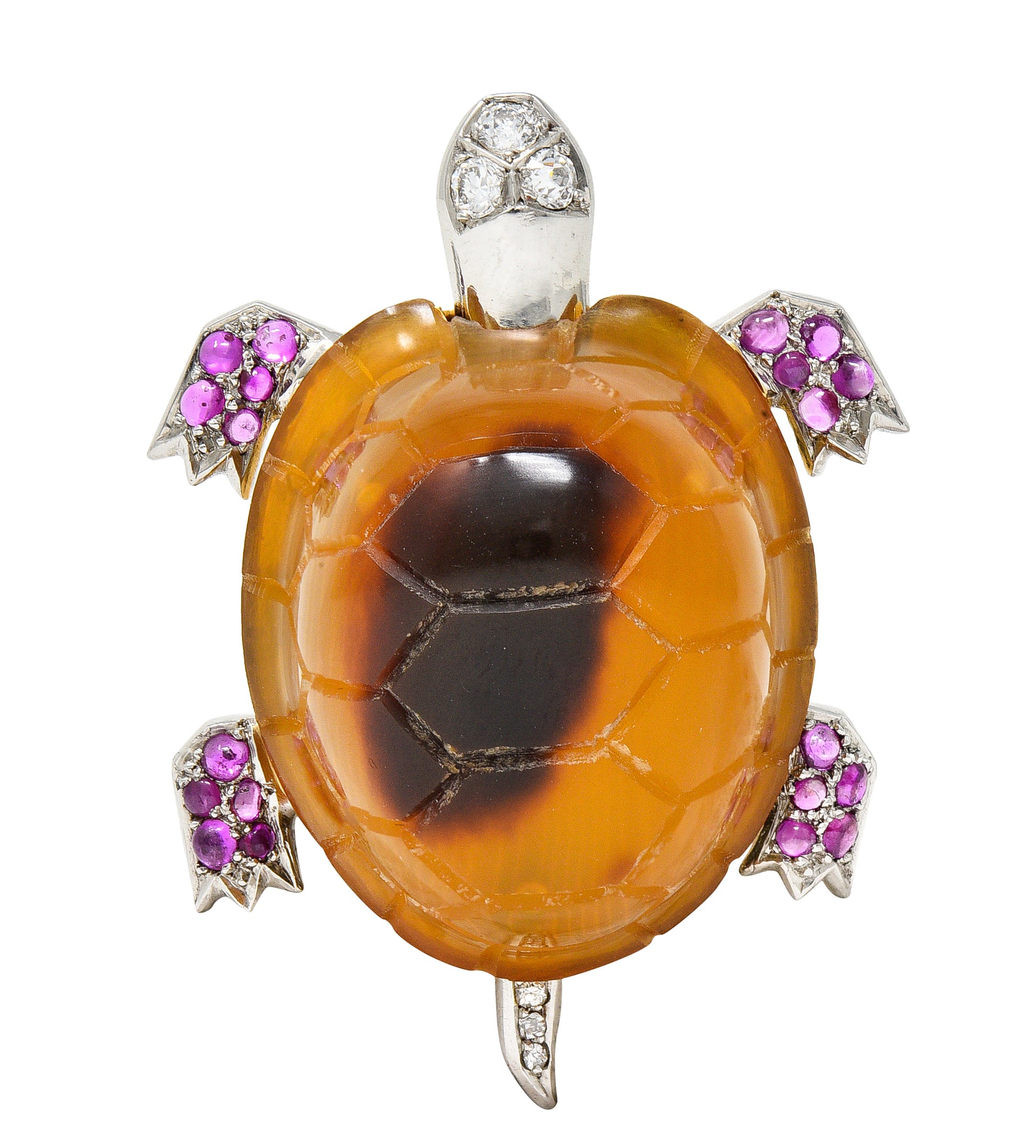 1950's Cartier Ruby Diamond Platinum 18 Karat Gold Turtle BroochBrooch - Wilson's Estate Jewelry